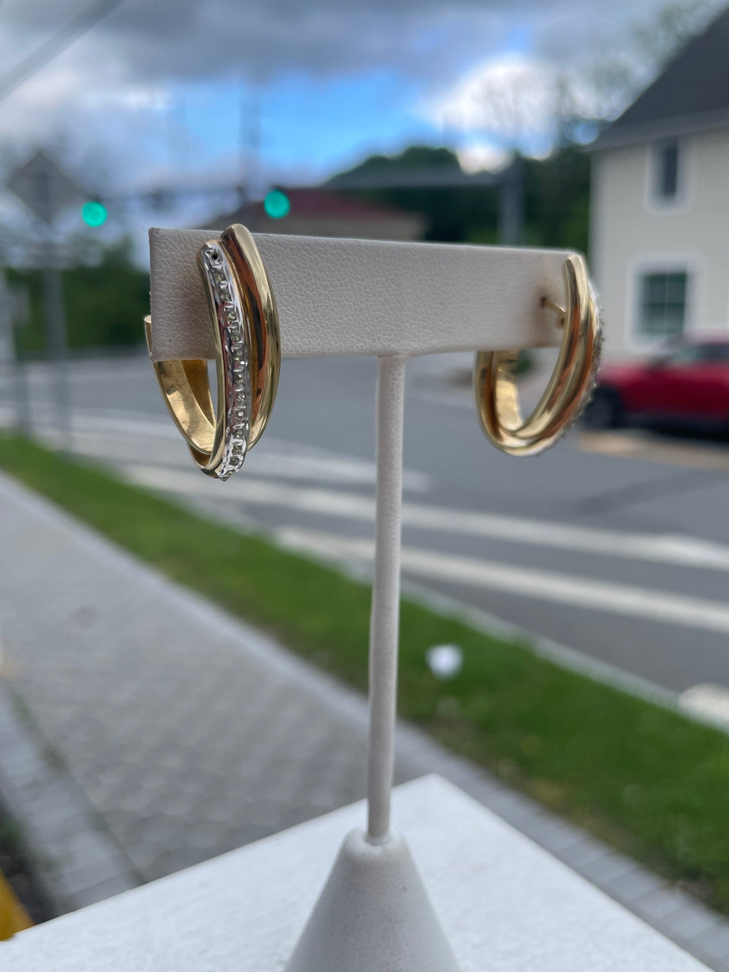 925 Sterling Silver Vermeil Oval Diamond Empire Hoop Earrings