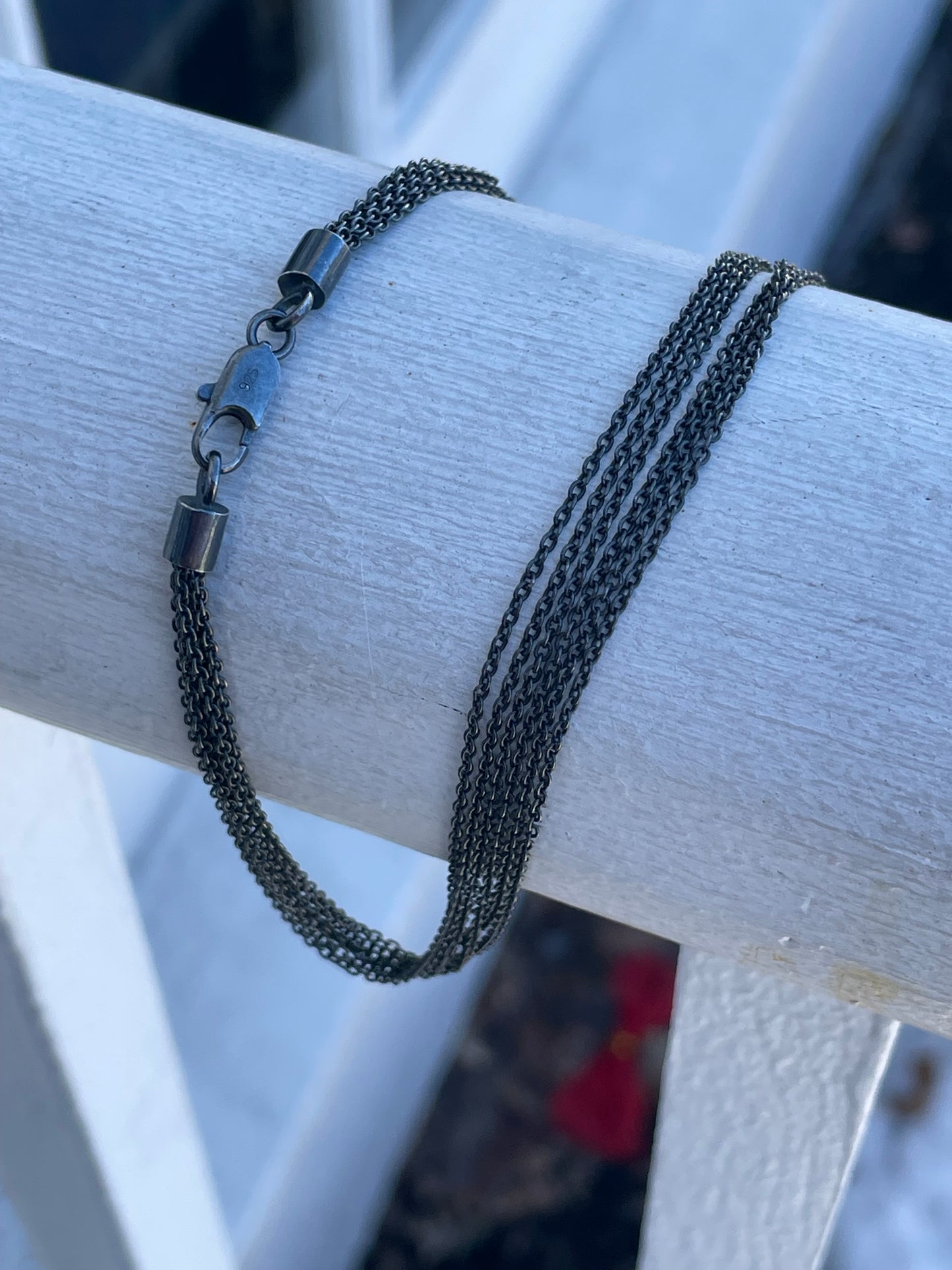 925 Oxidized Sterling Silver Multi Strand Rolo Link Necklace 16”