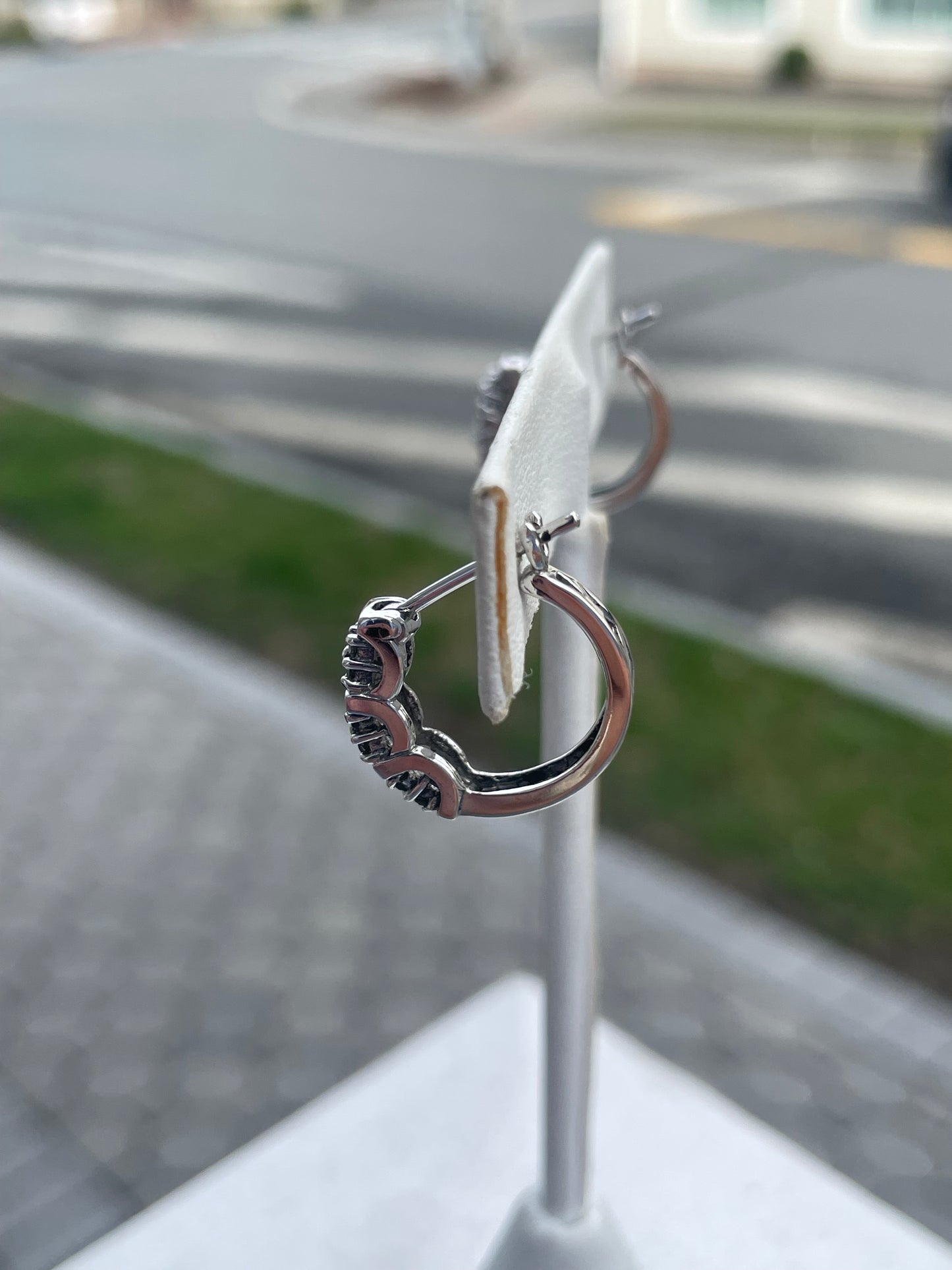14k White Gold Diamond Cluster Hoop Earrings