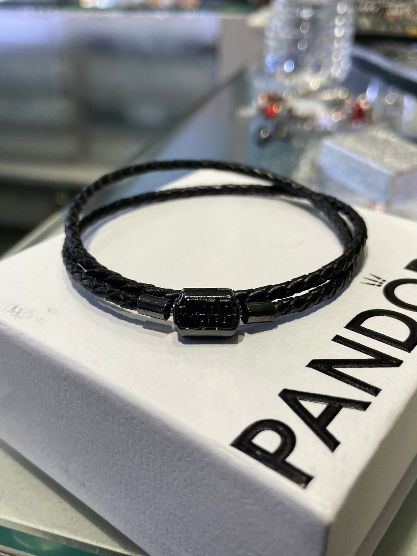 Pandora Double Black Leather Star Wars Bracelet 7.5”