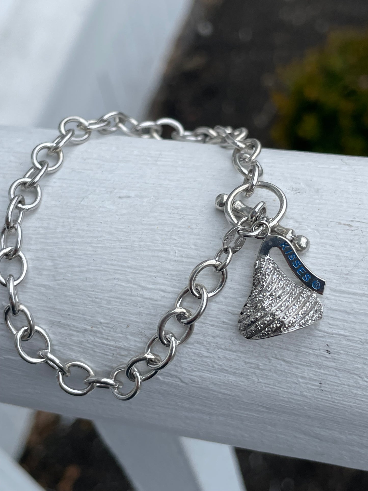 925 Hershey Kiss Diamond Charm Bracelet Toggle Lock 7.5”