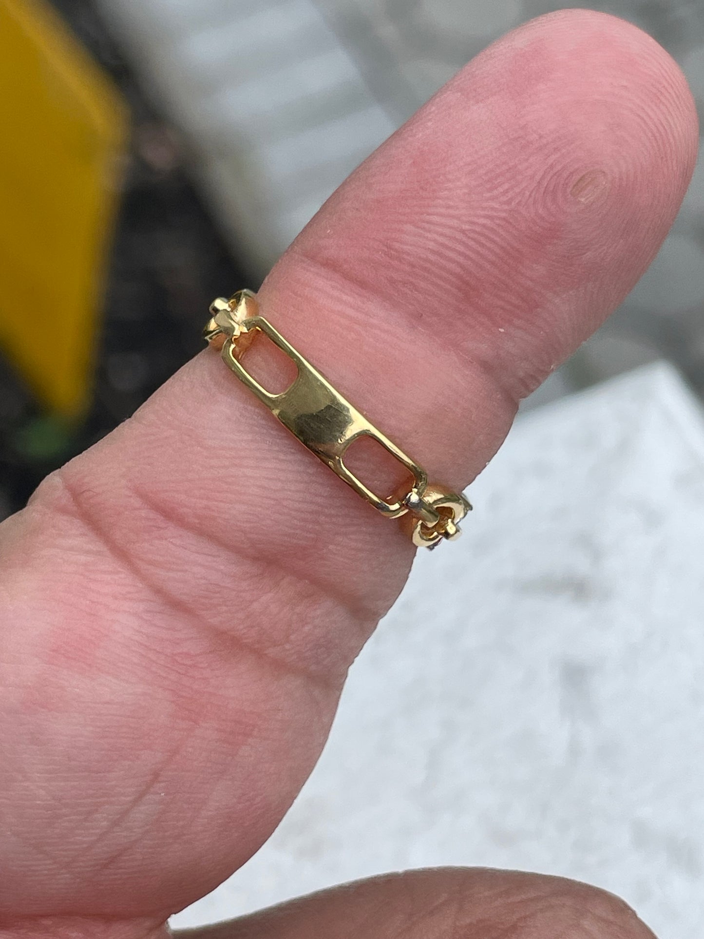 925 Sterling Silver Vermeil Chainlink Band Ring with Clear Cz Size 7
