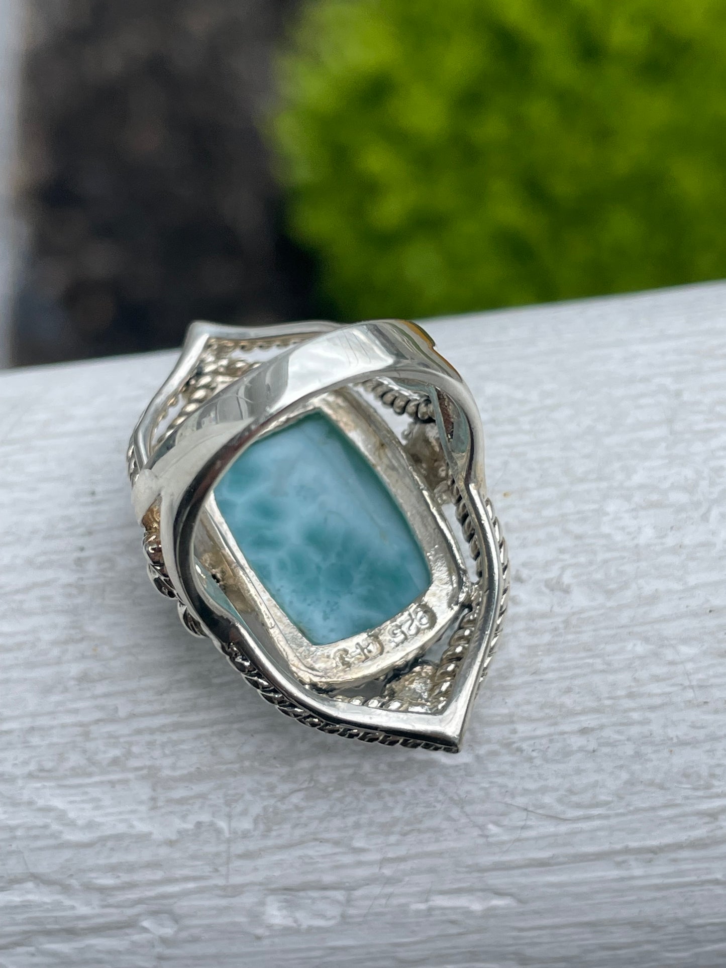 Designer CFJ 925 Sterling Silver Large Larimar Stone Ring Size 7.5