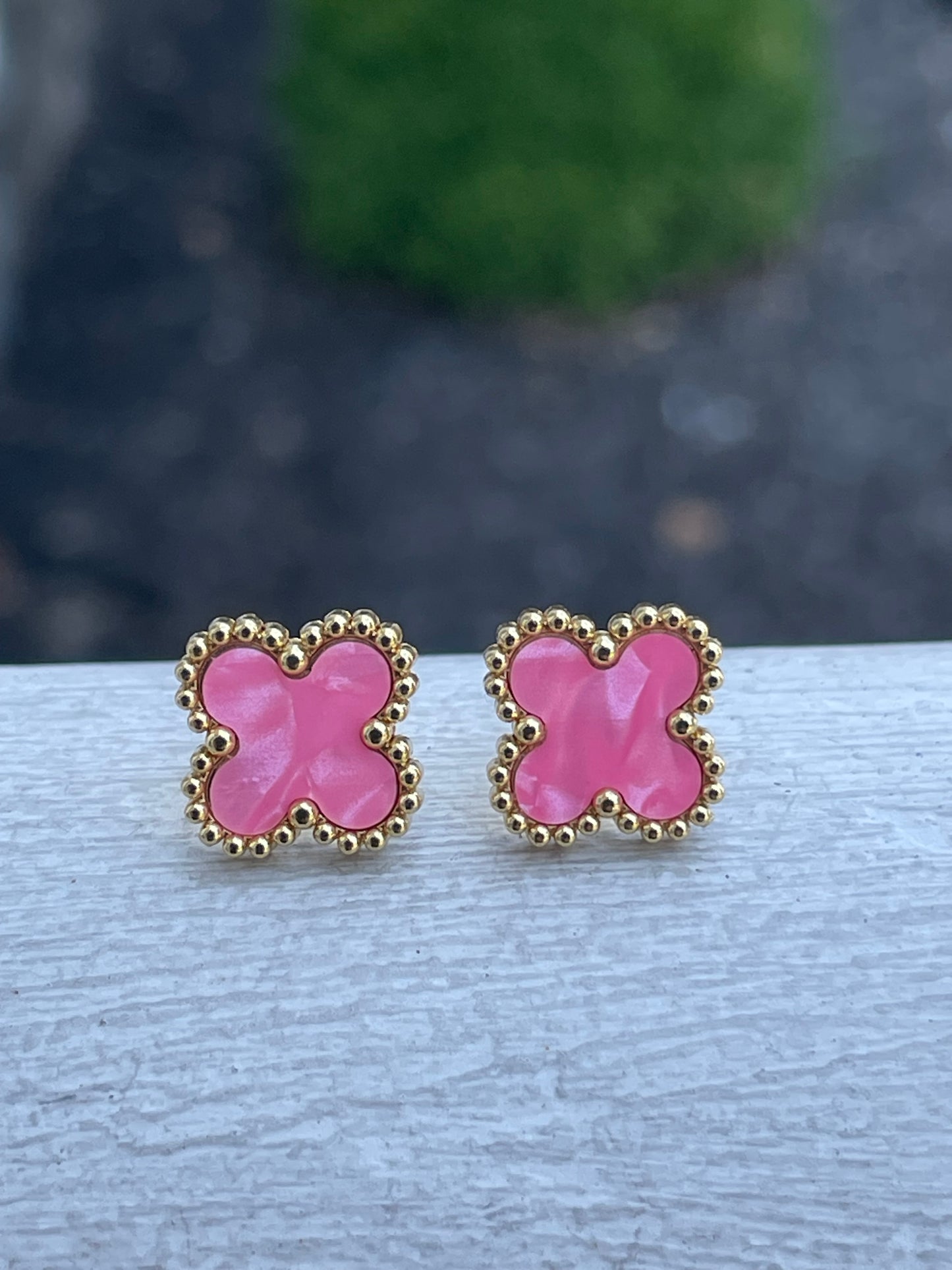 Stainless Steel Vermeil Van Cleef Style Pink Clover Earrings