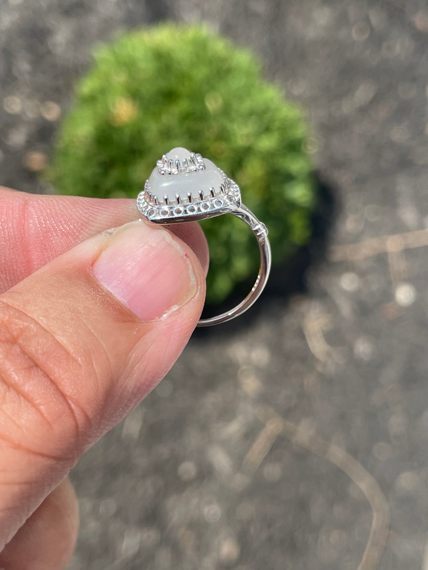 925 Sterling Silver moonstone dome ring.
