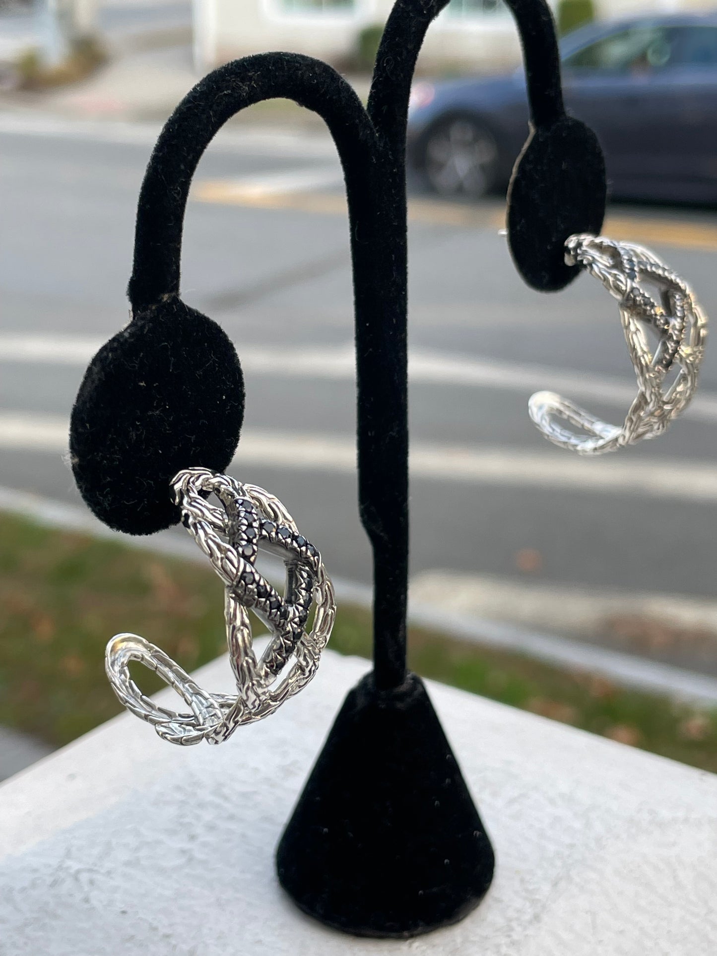 Designer John Hardy Woven Black Sapphire Half Hoop Earrings