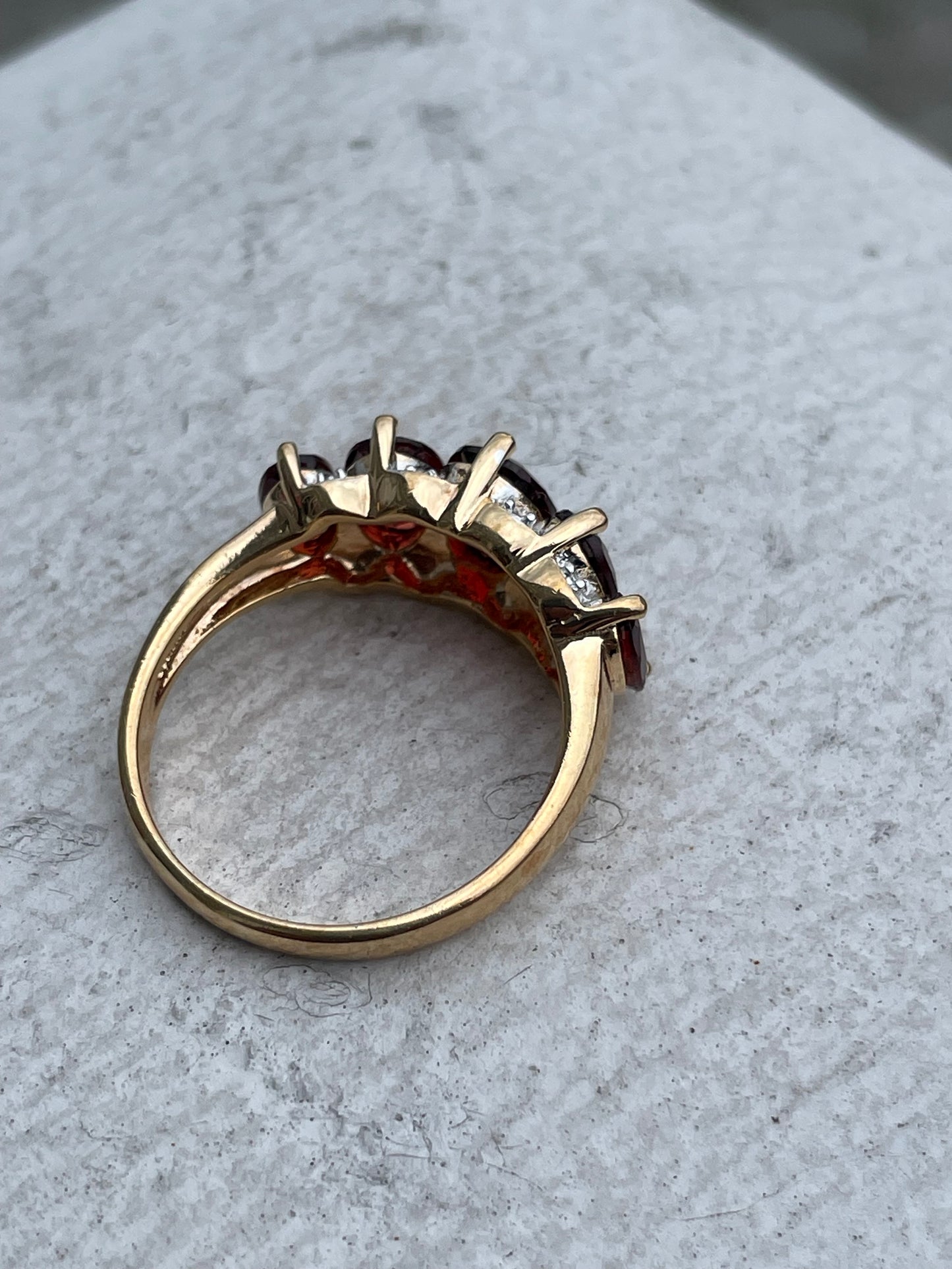 925 Sterling Silver Vermeil Garnet Bridge Ring Size 10
