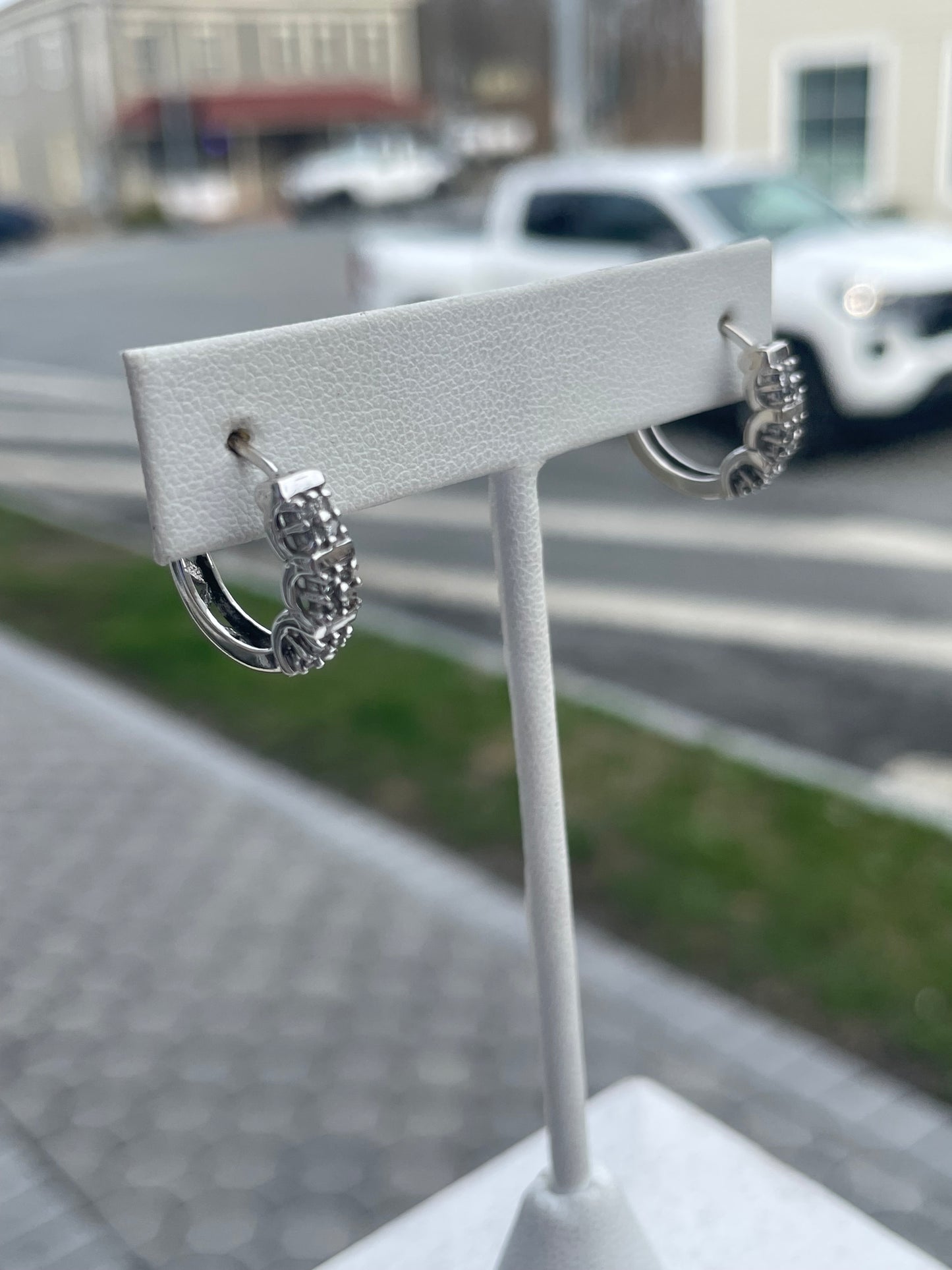 14k White Gold Diamond Cluster Hoop Earrings