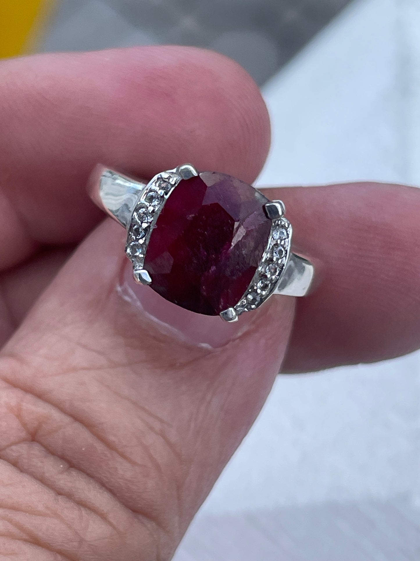 925 Sterling Silver 1.50ct Natural Ruby & White Topaz Ring Size 7