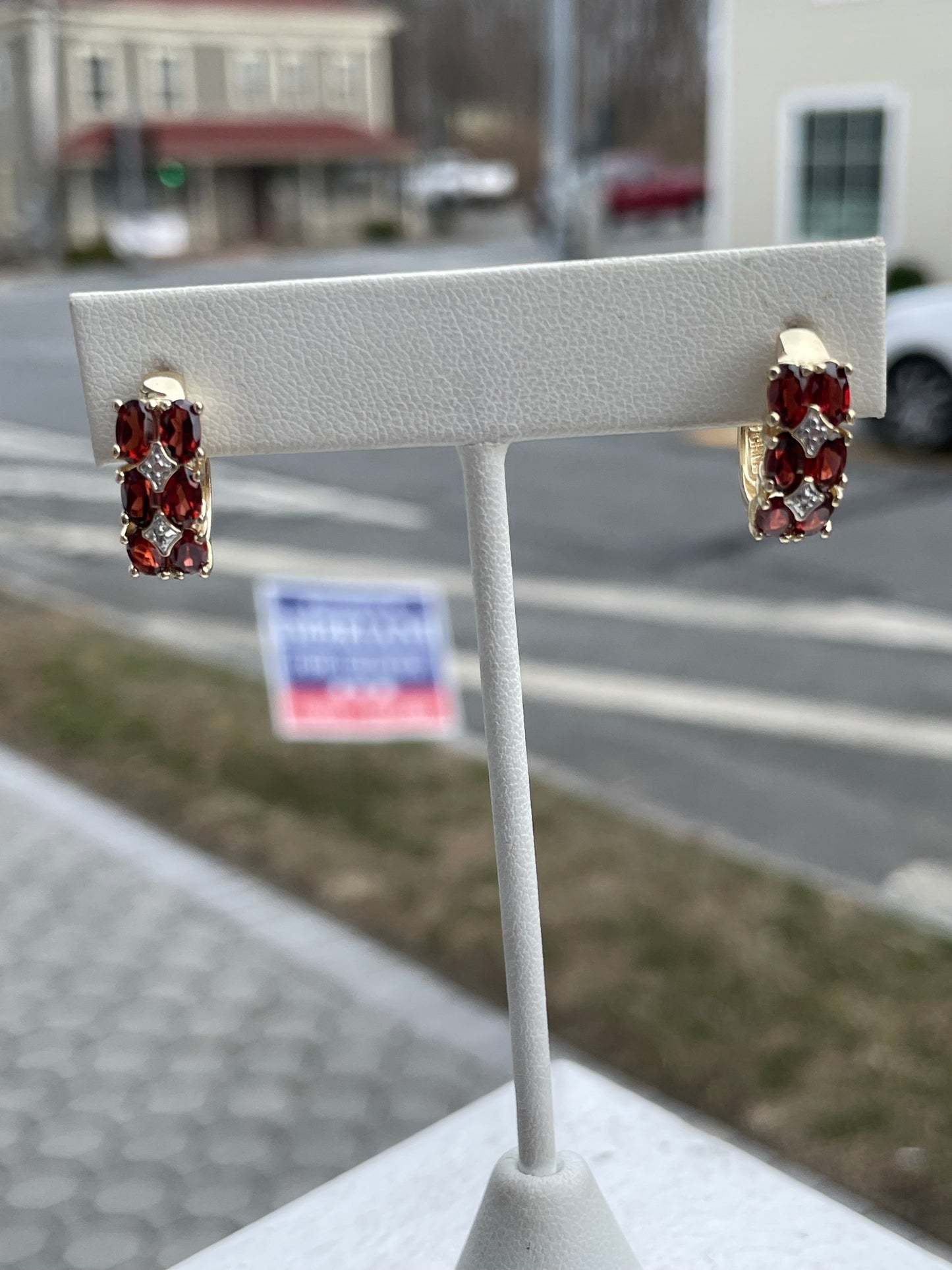 925 Sterling Silver Vermeil Garnet Huggie Hoop Earrings