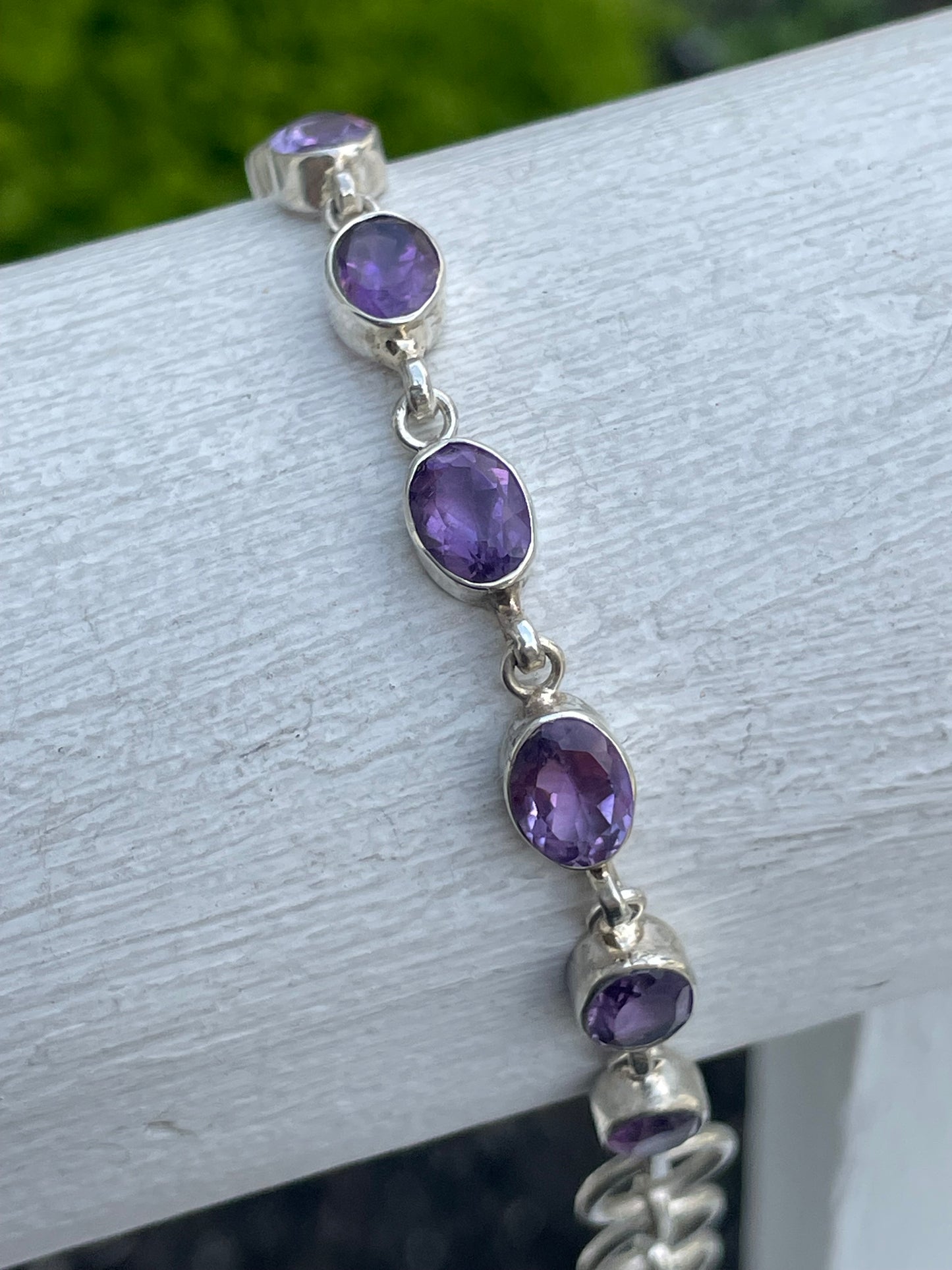 925 Sterling Silver Natural Amethyst Tennis Bracelet 7.5”