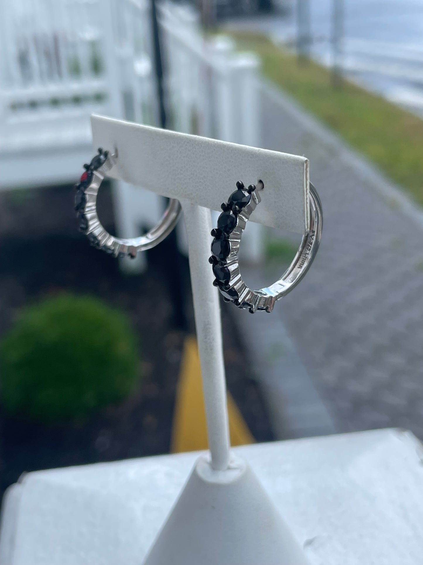 925 Sterling Silver Black Zirconia Hoop Earrings