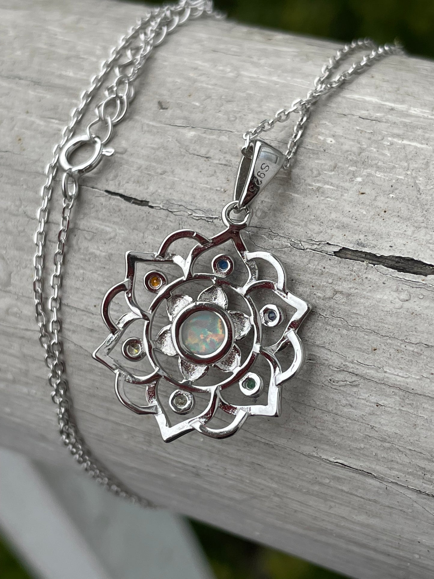 925 Sterling Silver Multi-stone color Chakra Necklace