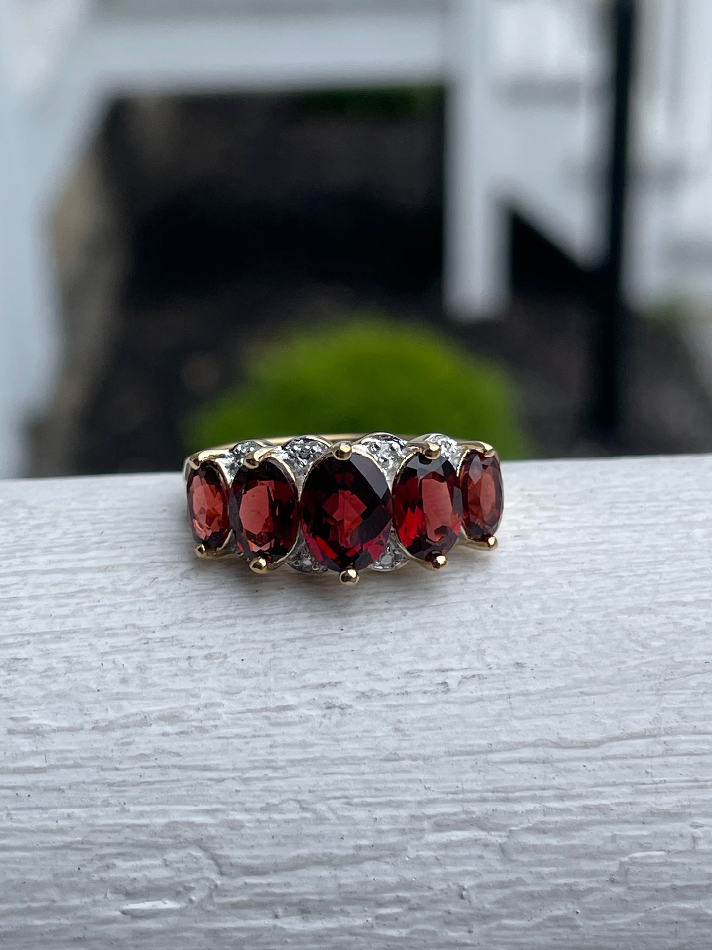 925 Sterling Silver Vermeil Garnet Bridge Ring Size 10