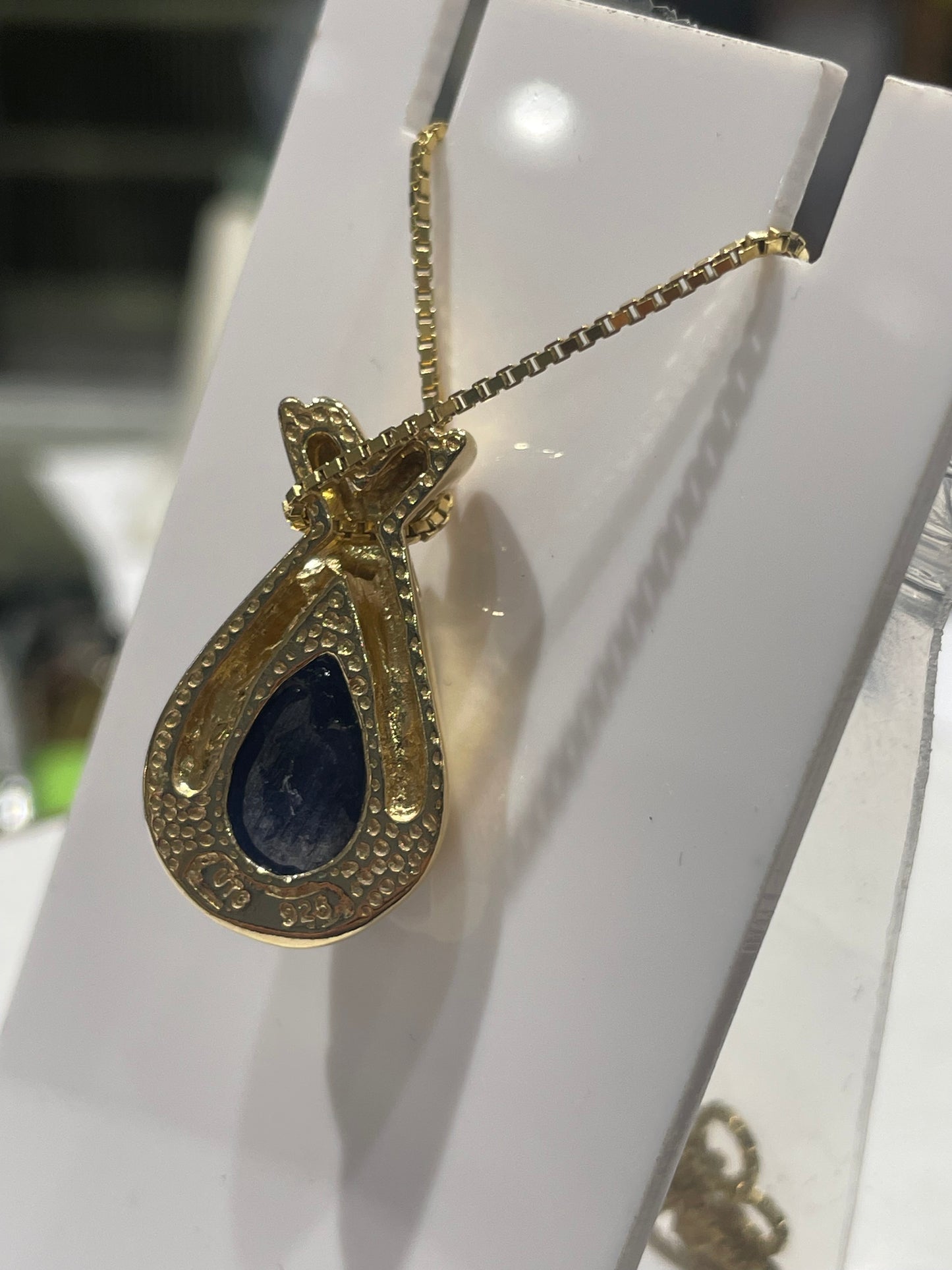 Designer UTC 925 Sterling Silver Vermeil Pear Shape Sodalite Necklace