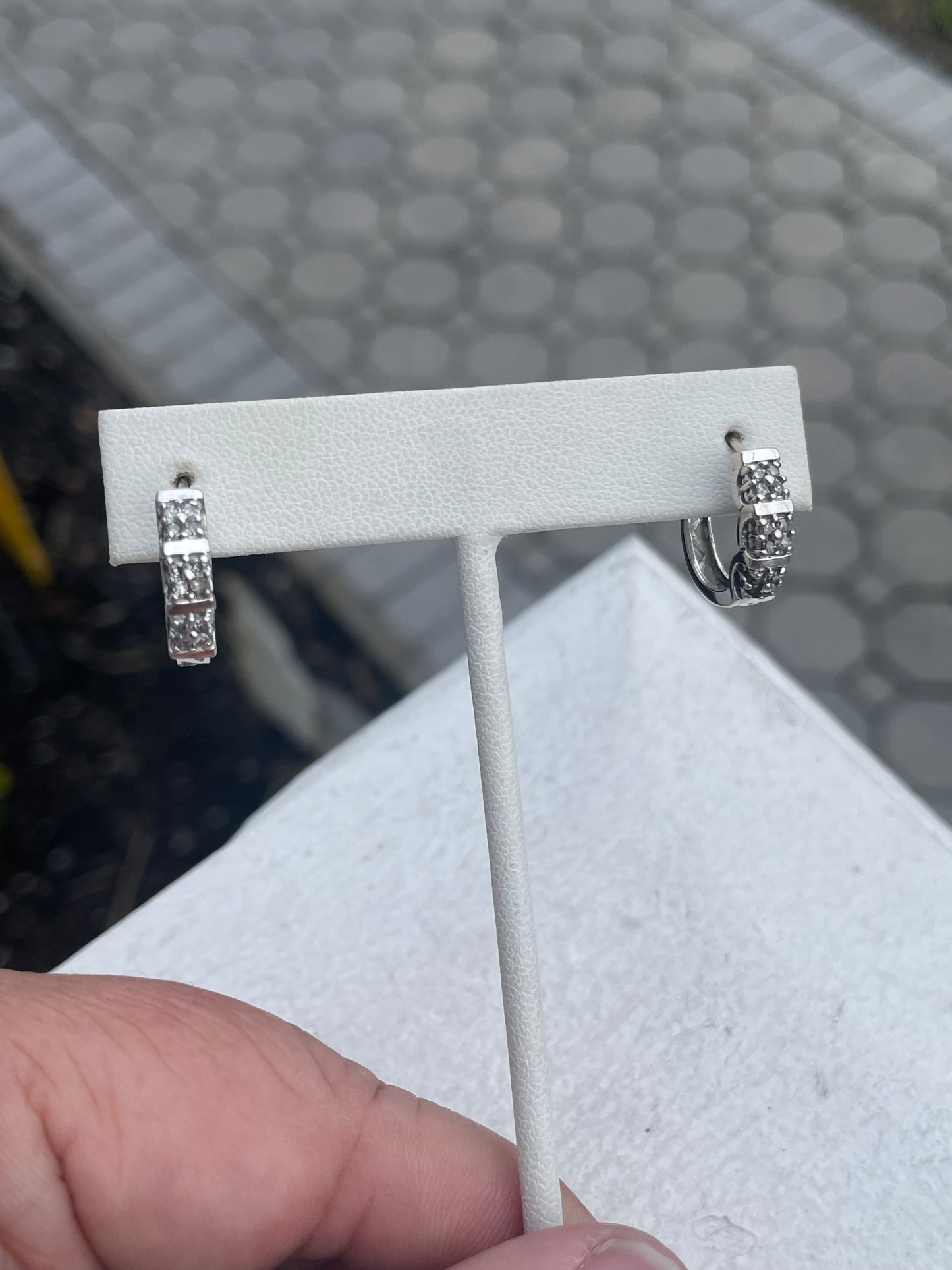 14k White Gold Diamond Cluster Hoop Earrings