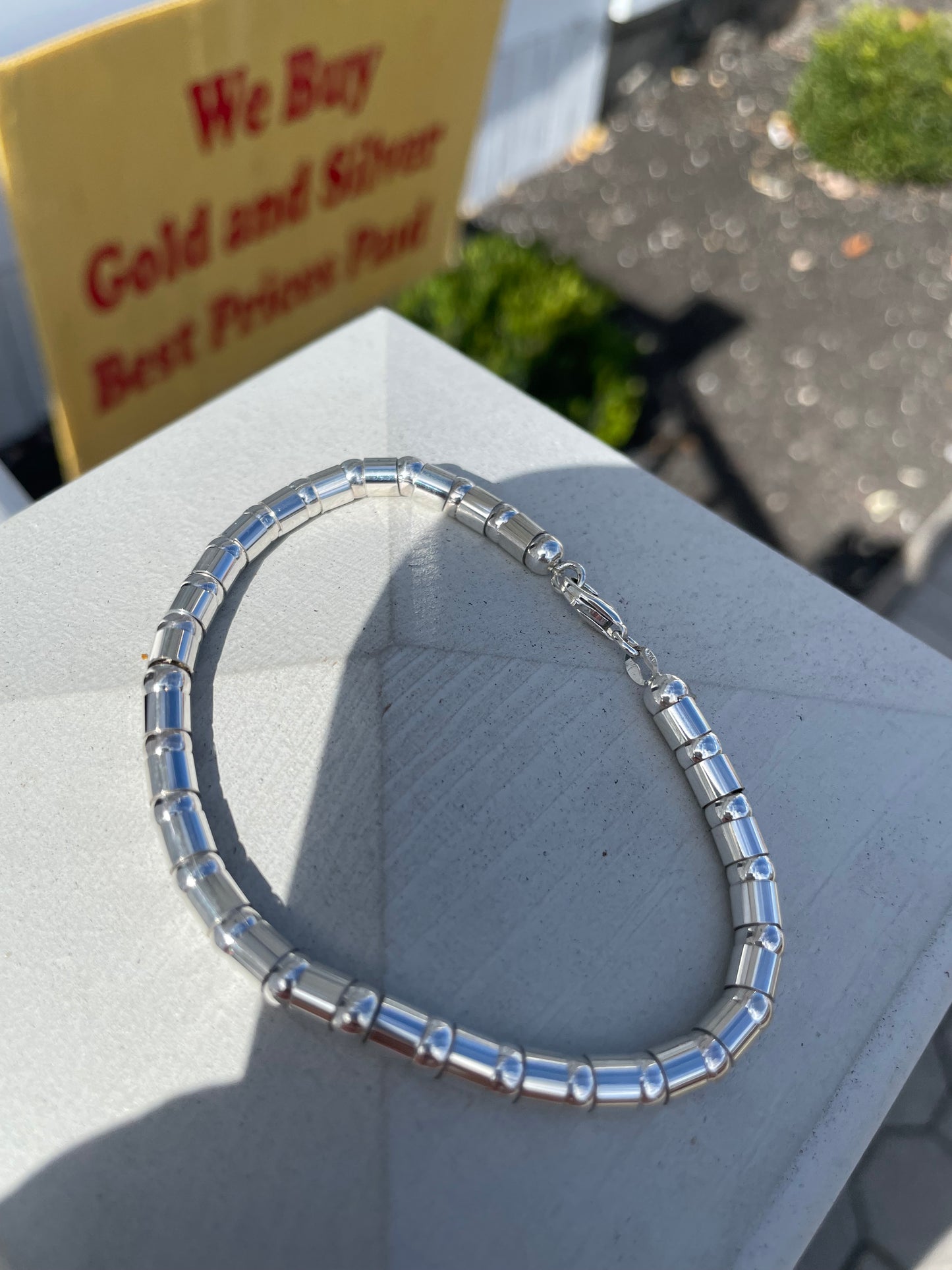 925 Sterling Silver Tube & Bead Bracelet 8”