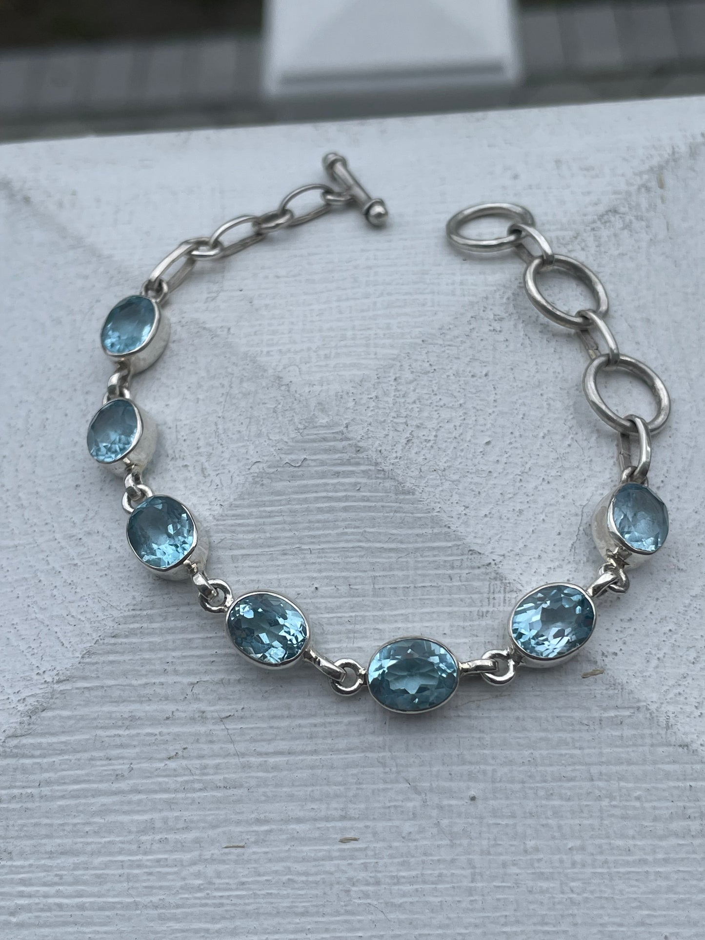 925 Sterling Silver Blue Topaz Large Stone Tennis Bracelet 6.5”-7.5”