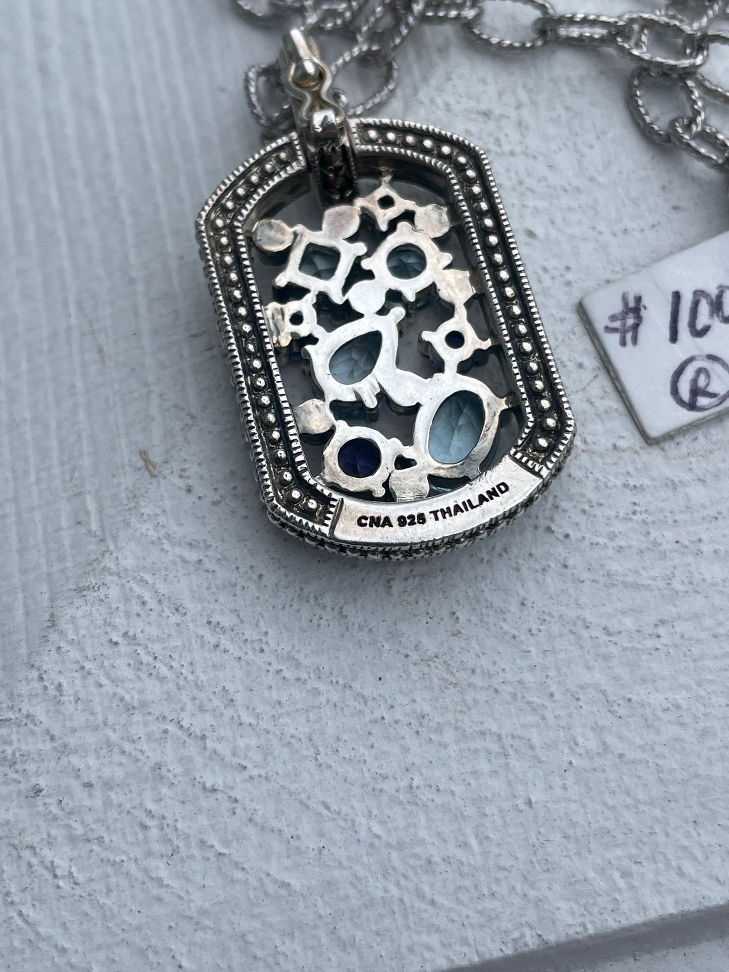 Designer CNA 925 Sterling Silver Multi Color Stone Cluster Necklace 18”