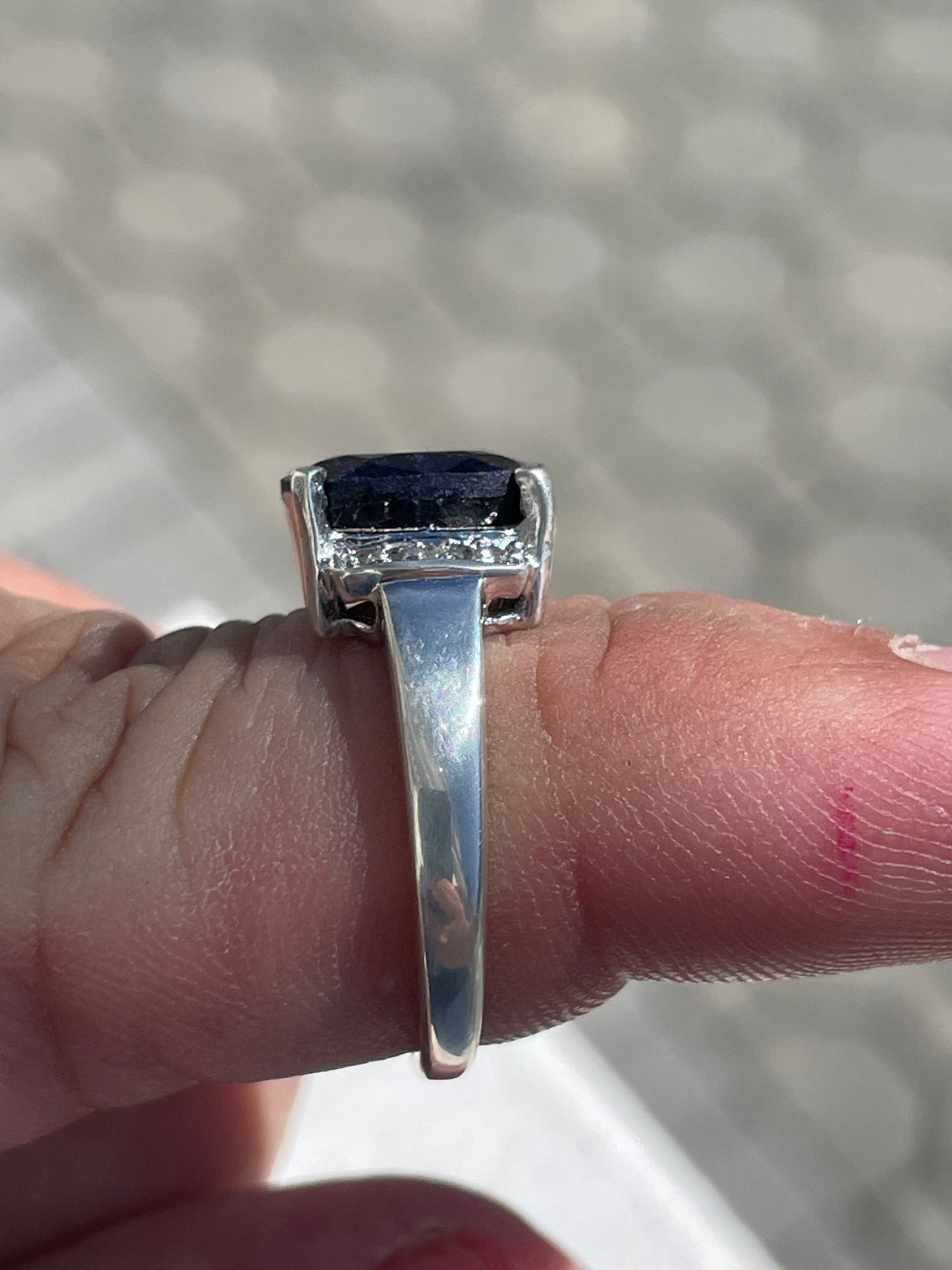 925 Sterling Silver Natural 1.50ct Cushion Cut Sapphire & White Topaz Ring Size 7