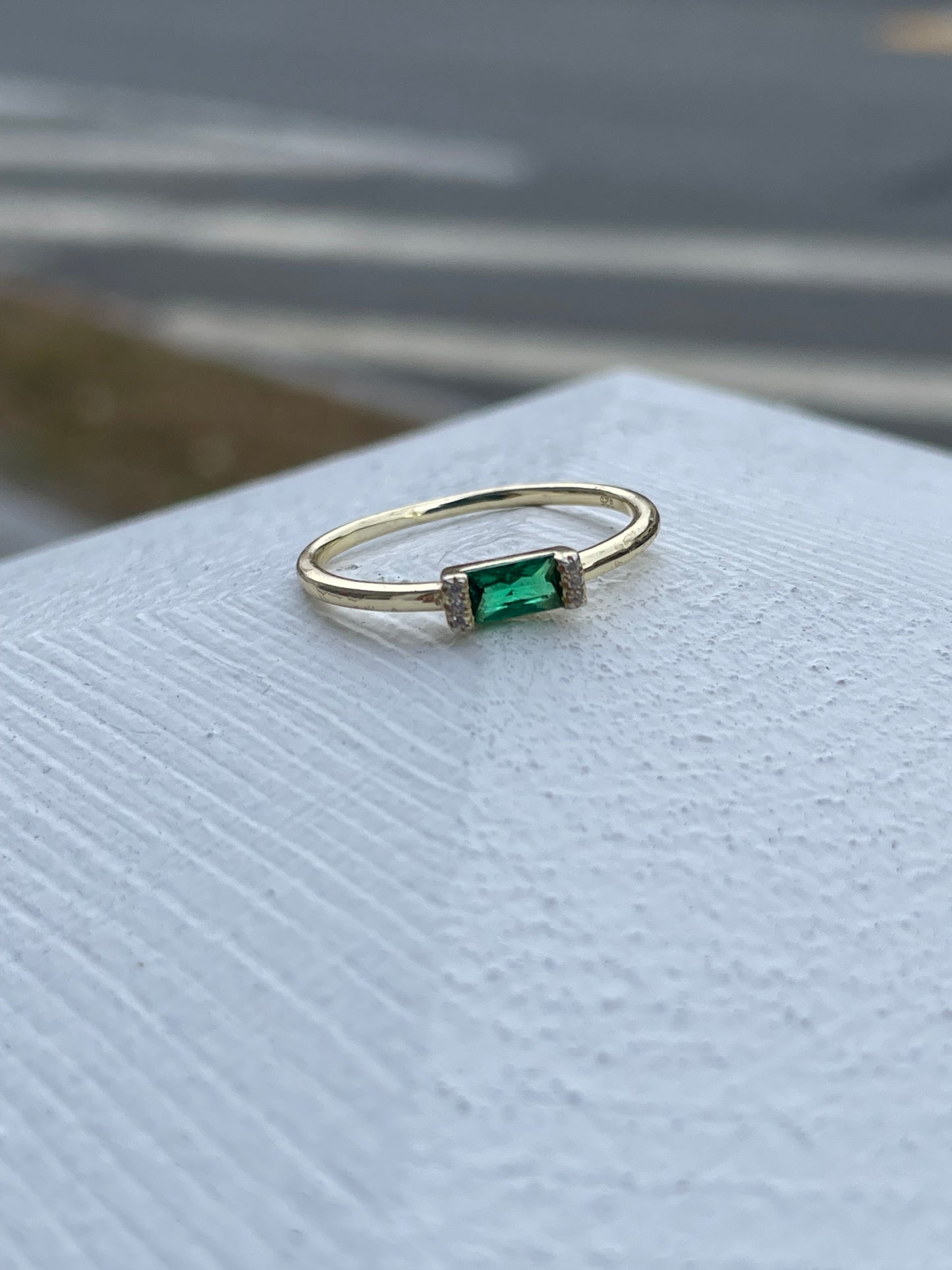 925 Sterling Silver Vermeil Thin Simulated Emerald Stack Ring Size 8