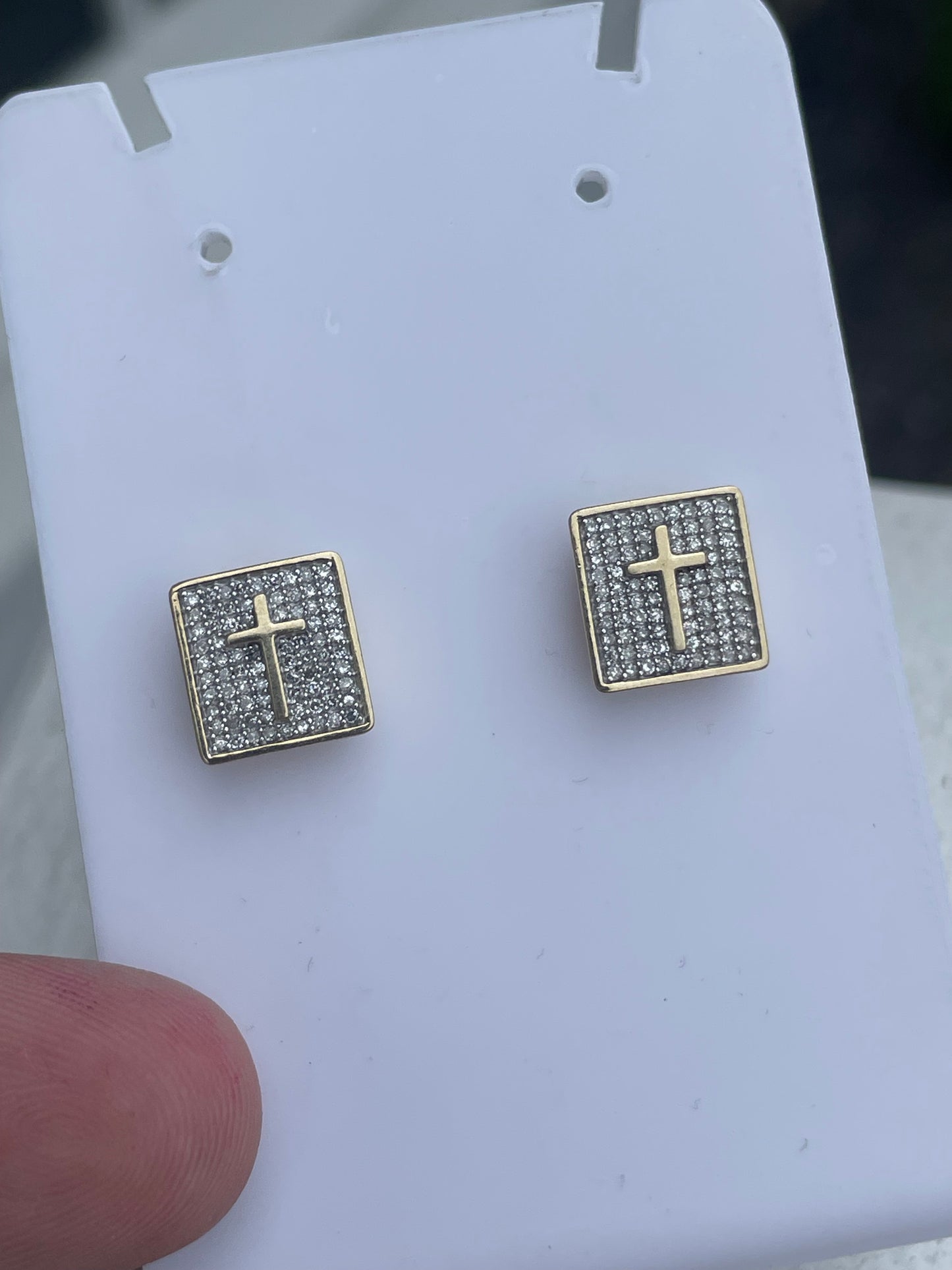 10k Gold Natural Diamond Square Shape Cross Stud Earrings