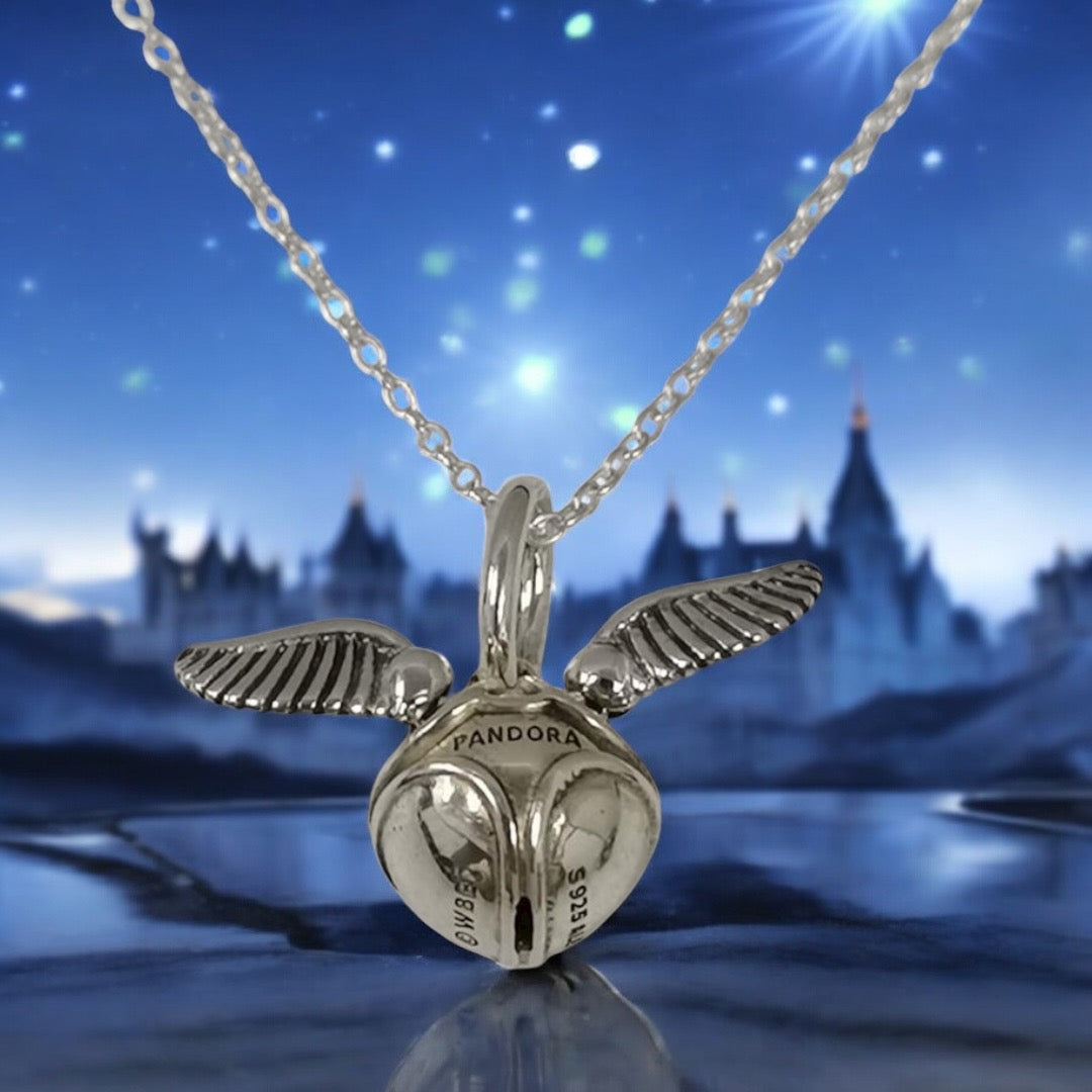 Harry Potter Pandora Silver Snitch Necklace 17.7”