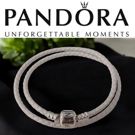 Pandora Double White Leather Bracelet 7.5”