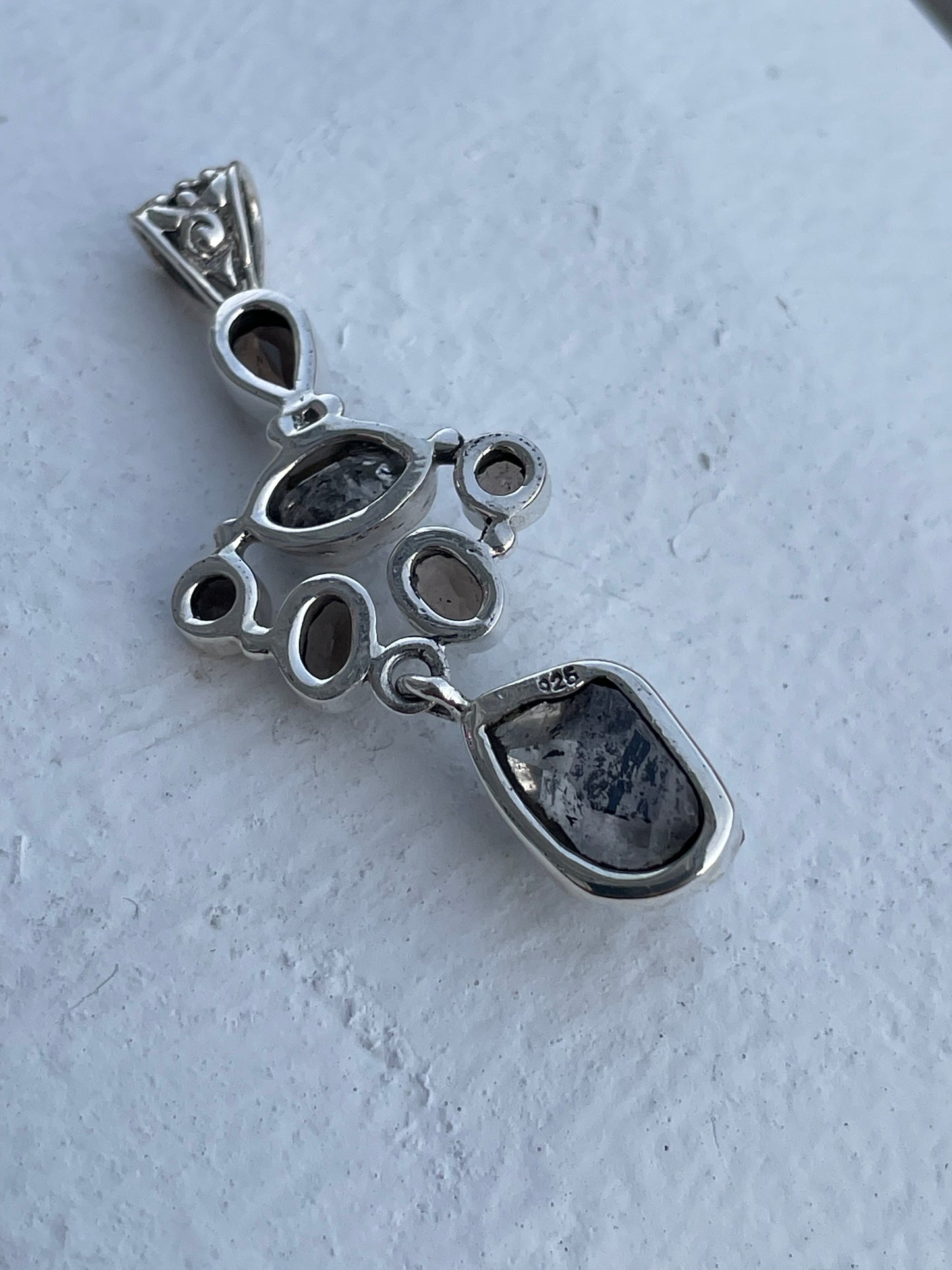 925 Sterling Silver Handmade Smoky Quartz & Clear Rock Quartz Crystal Pendant