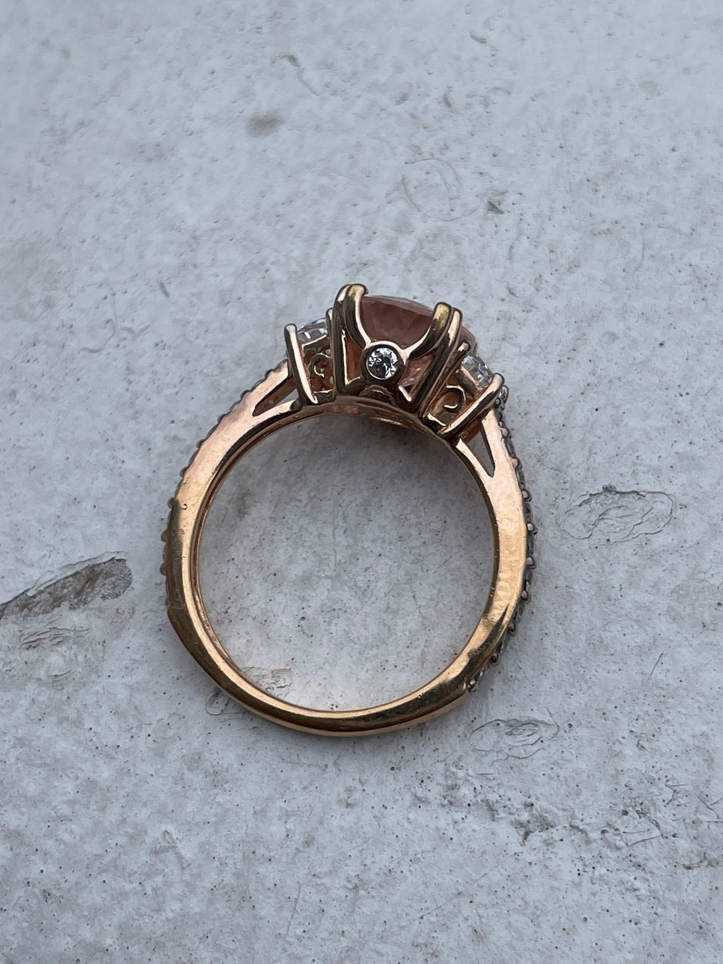 925 Sterling Silver Rose Vermeil Morganite & CZ Past Present Future Ring Size 7