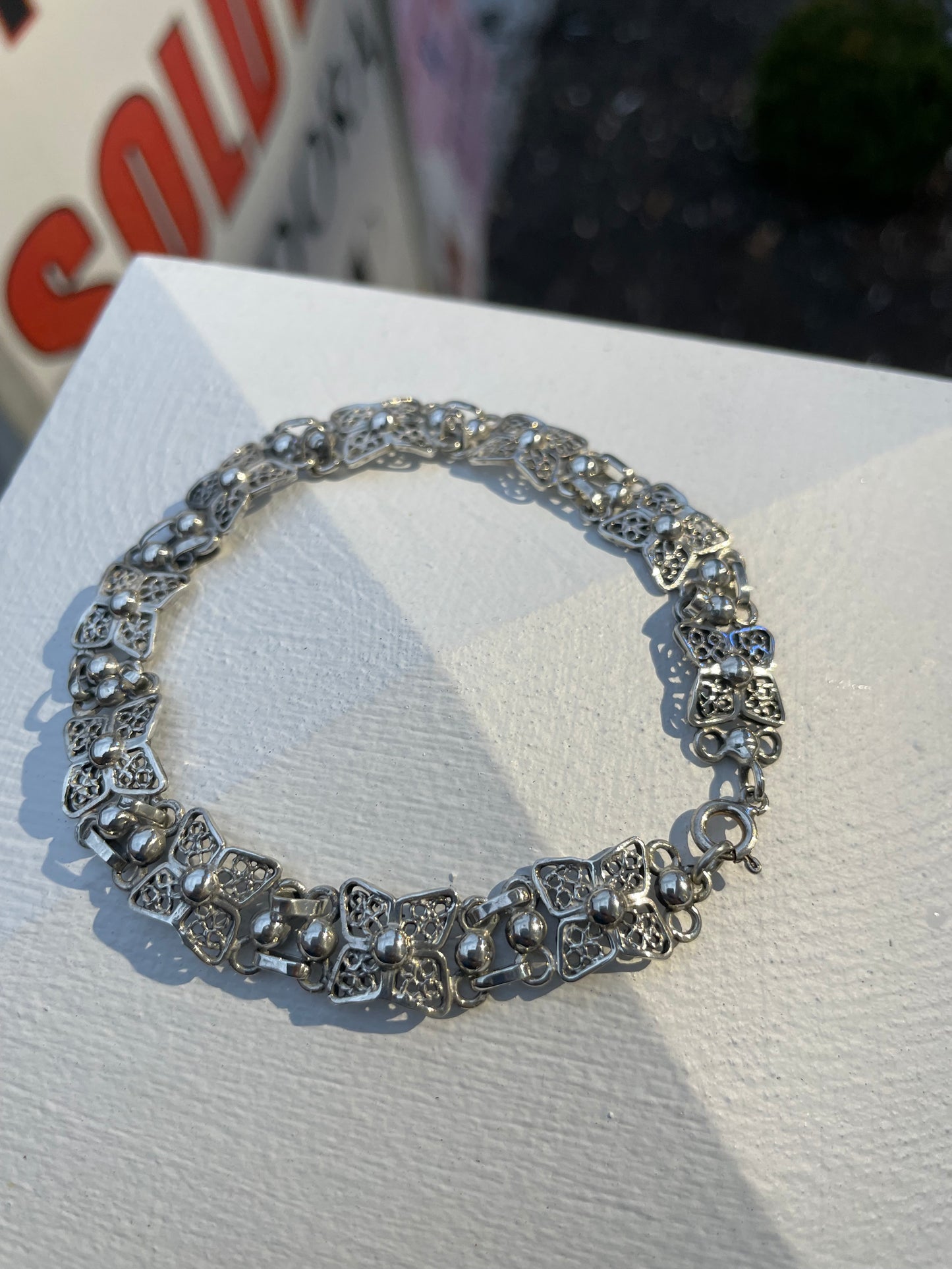 925 Sterling Silver Vintage Floral Filigree Bracelet 8.25”