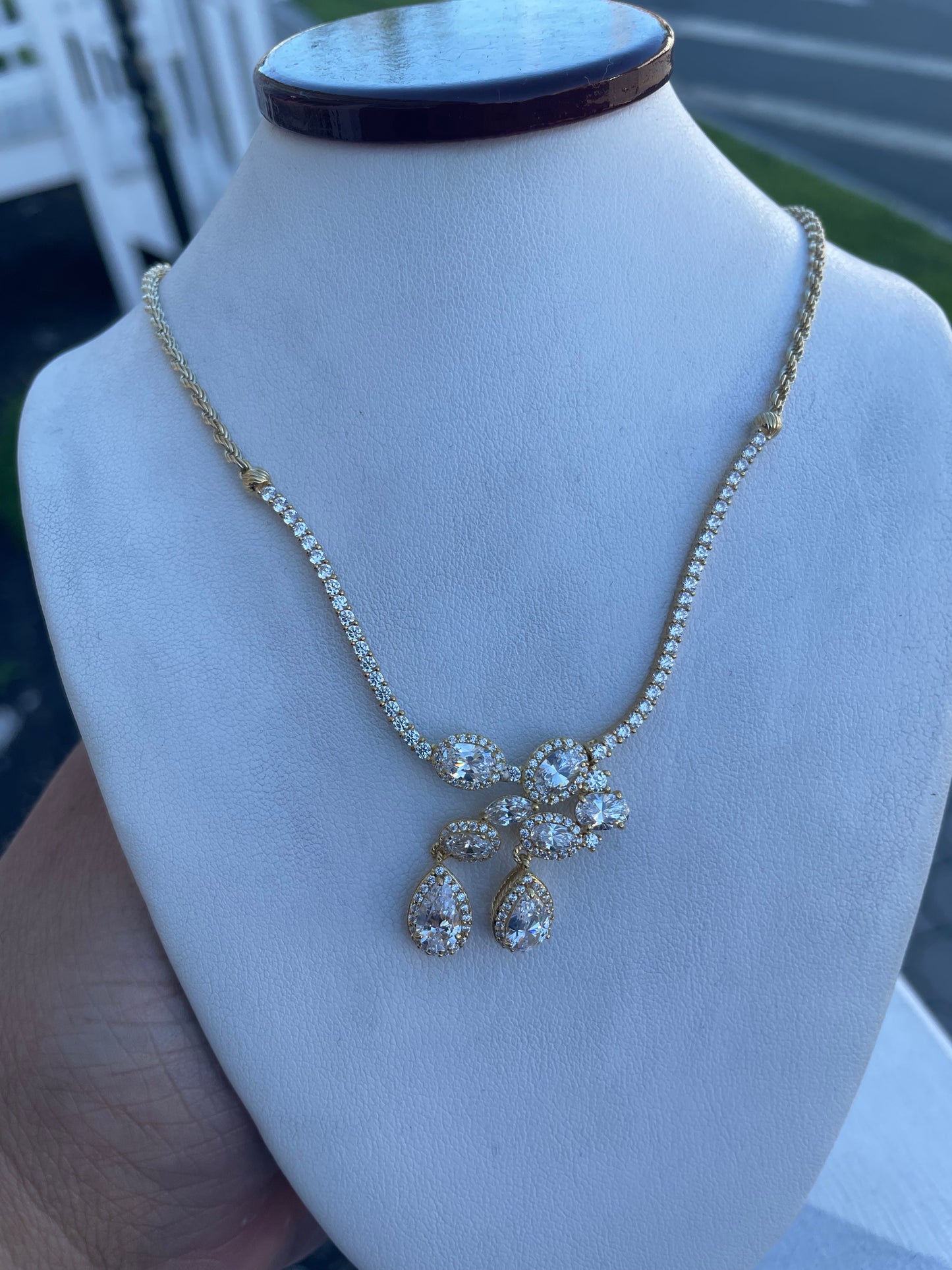Designer Judith Ripka 925 Sterling Silver Vermeil Diamonique Cluster Necklace
