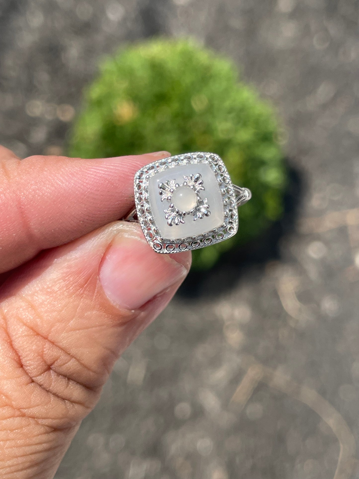 925 Sterling Silver moonstone dome ring.