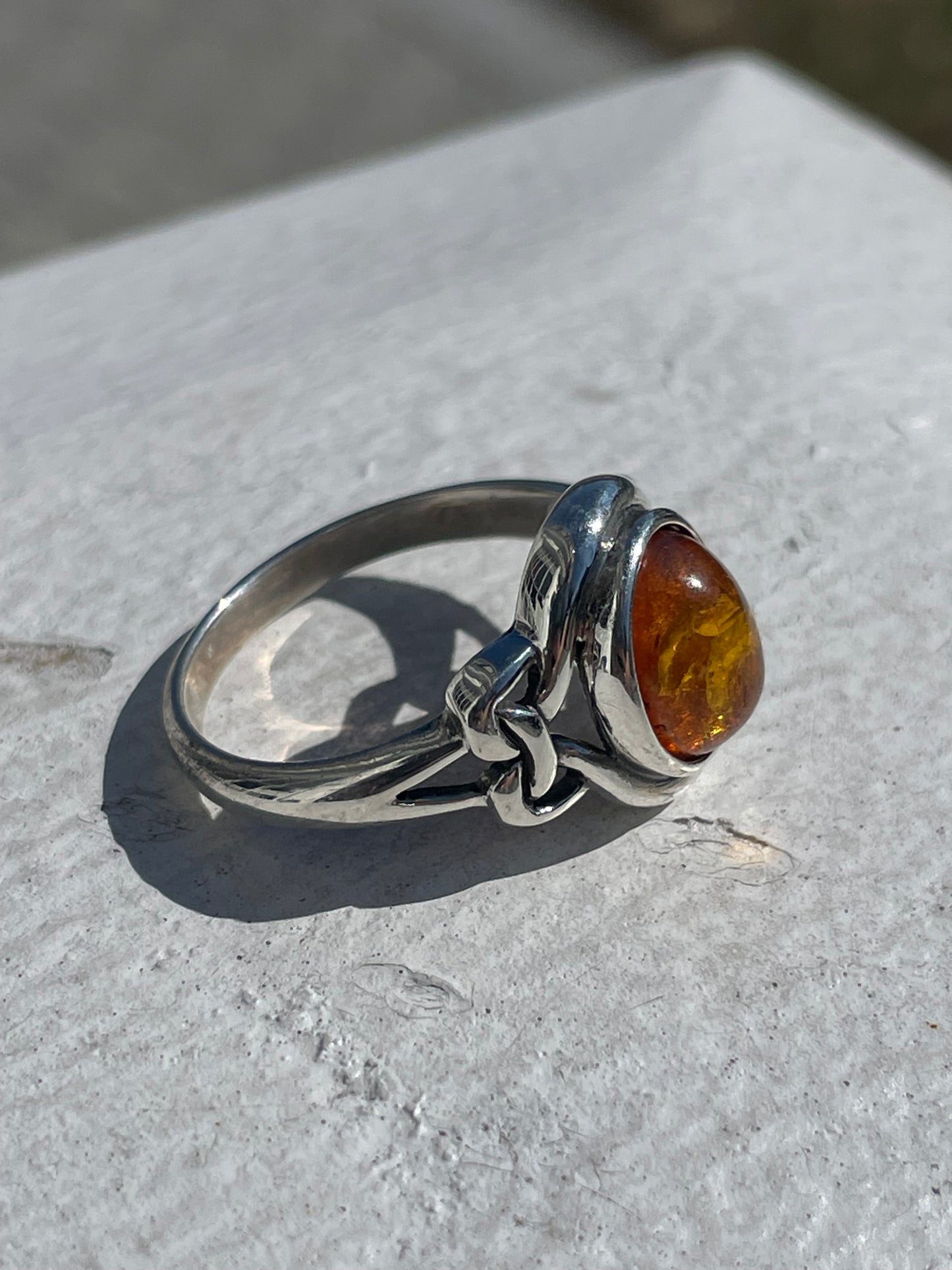 925 Sterling Silver Natural Amber Ring Size 8.5