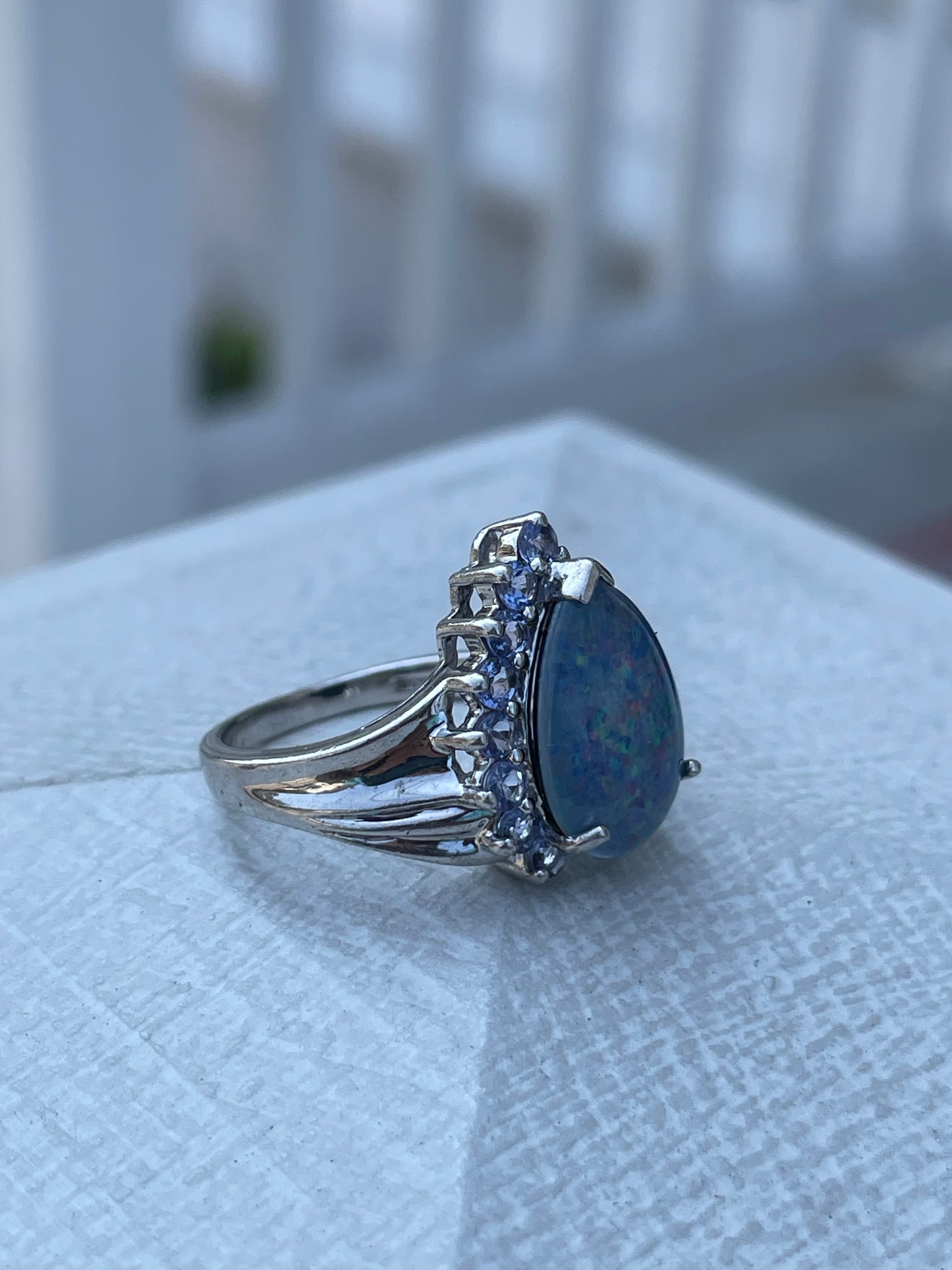 925 Sterling Silver Blue Opal & Tanzanite Ring Size 6