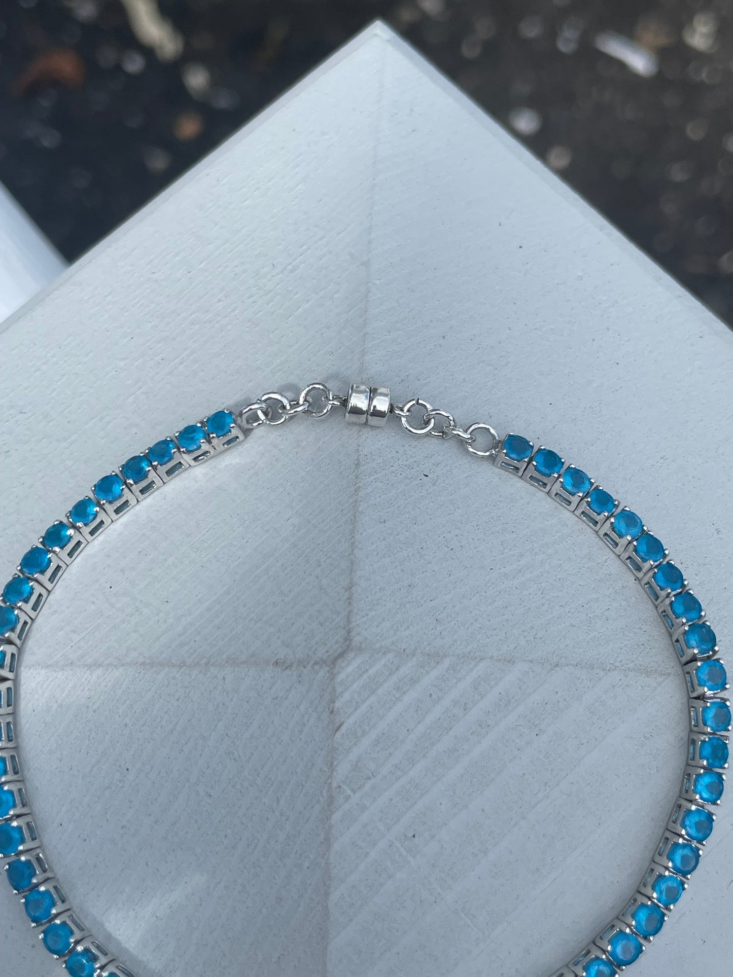 925 Sterling Silver Caribbean Blue Topaz Tennis Bracelet