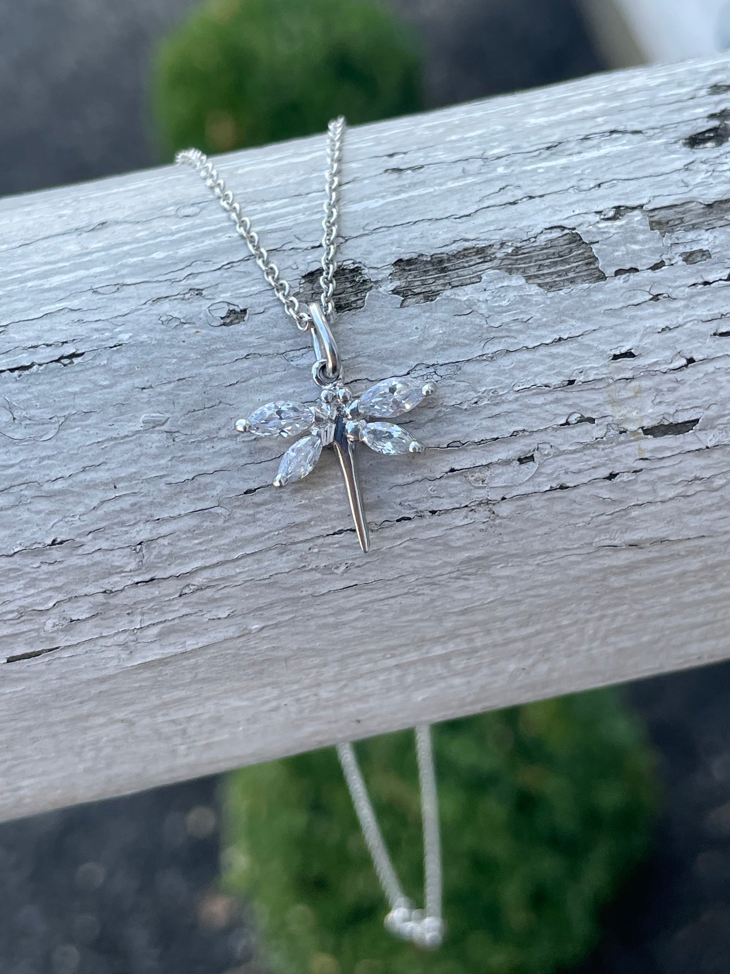 925 Sterling Silver Petite Cz Dragonfly Necklace