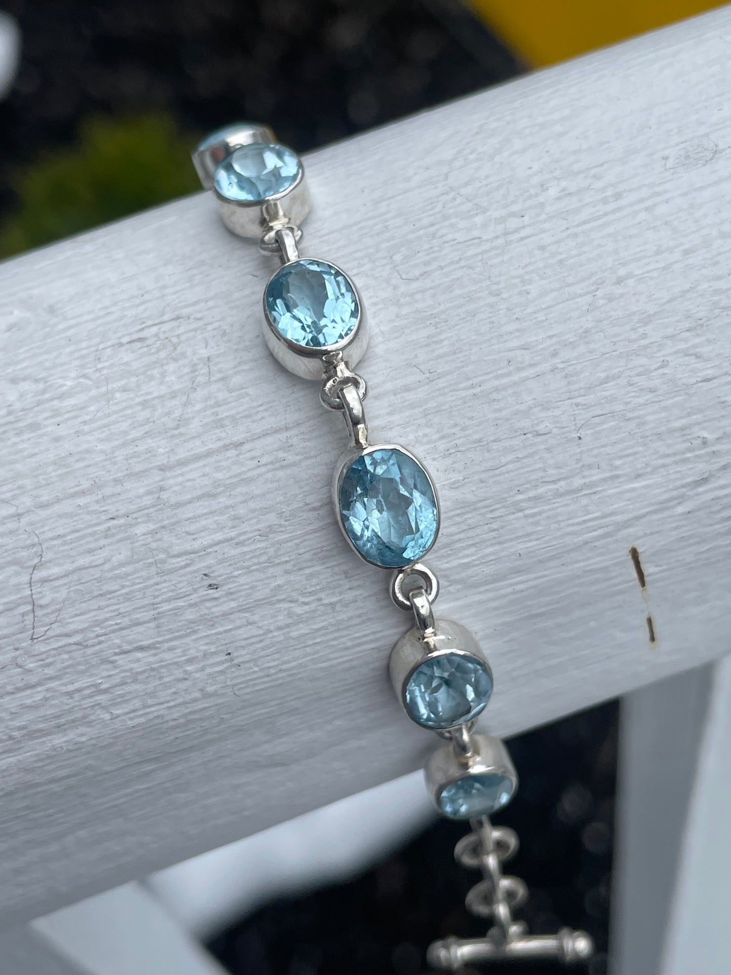 925 Sterling Silver Blue Topaz Large Stone Tennis Bracelet 6.5”-7.5”