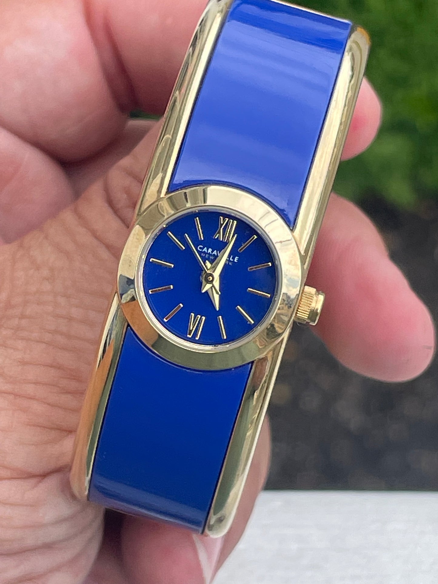 Caravelle by Bulova Royal Blue & Gold Bangle Bracelet Watch