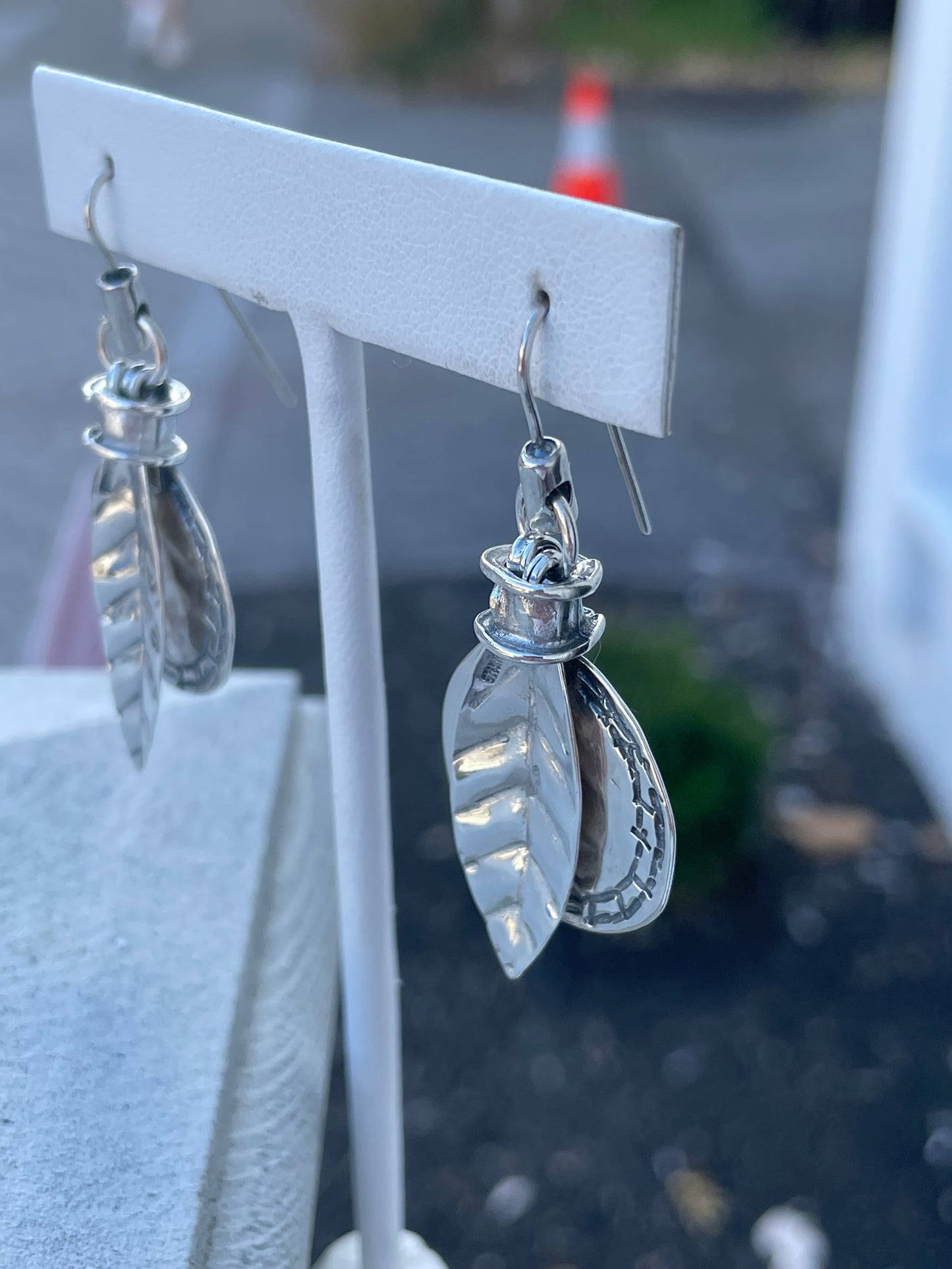 925 Sterling Silver Designer Shula Shek Dangling Circle Leaf Earrings