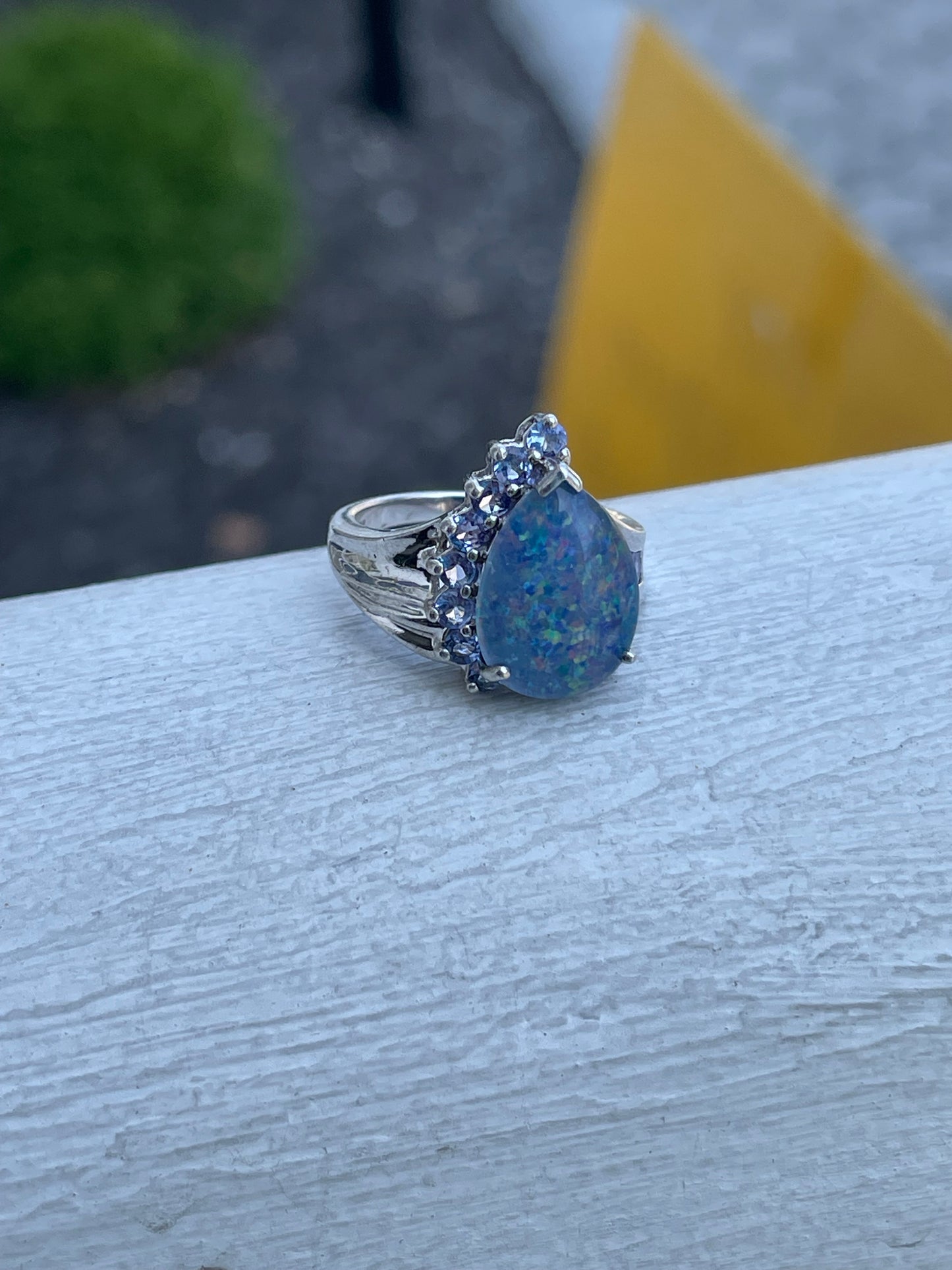 925 Sterling Silver Blue Opal & Tanzanite Ring Size 6