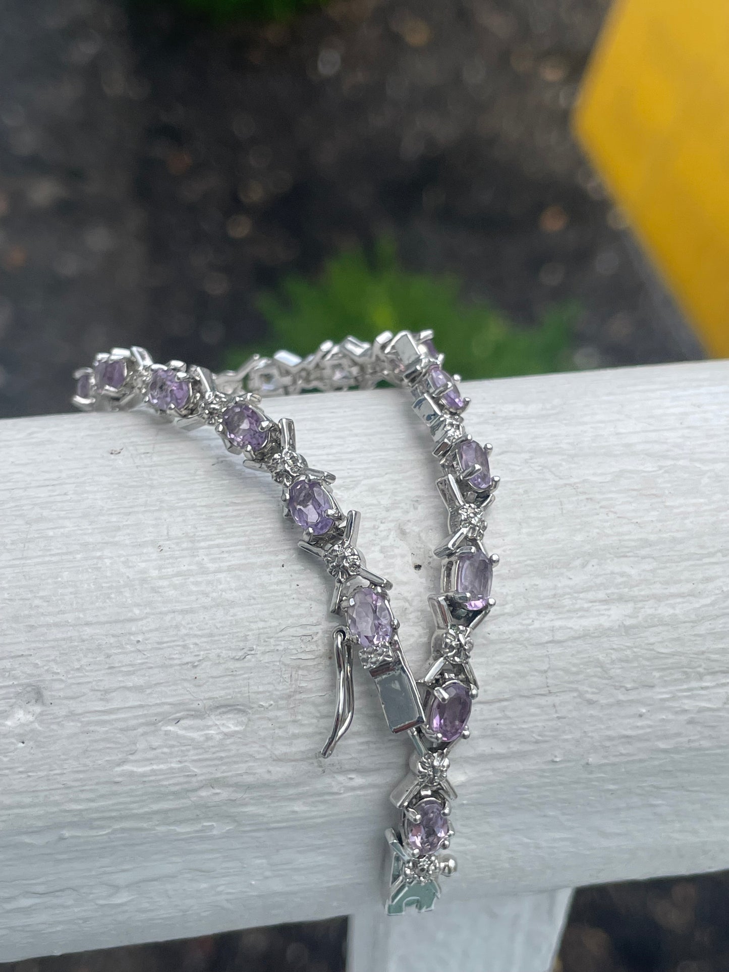 925 Sterling Silver Natural Amethyst XO Tennis Bracelet 7.5”