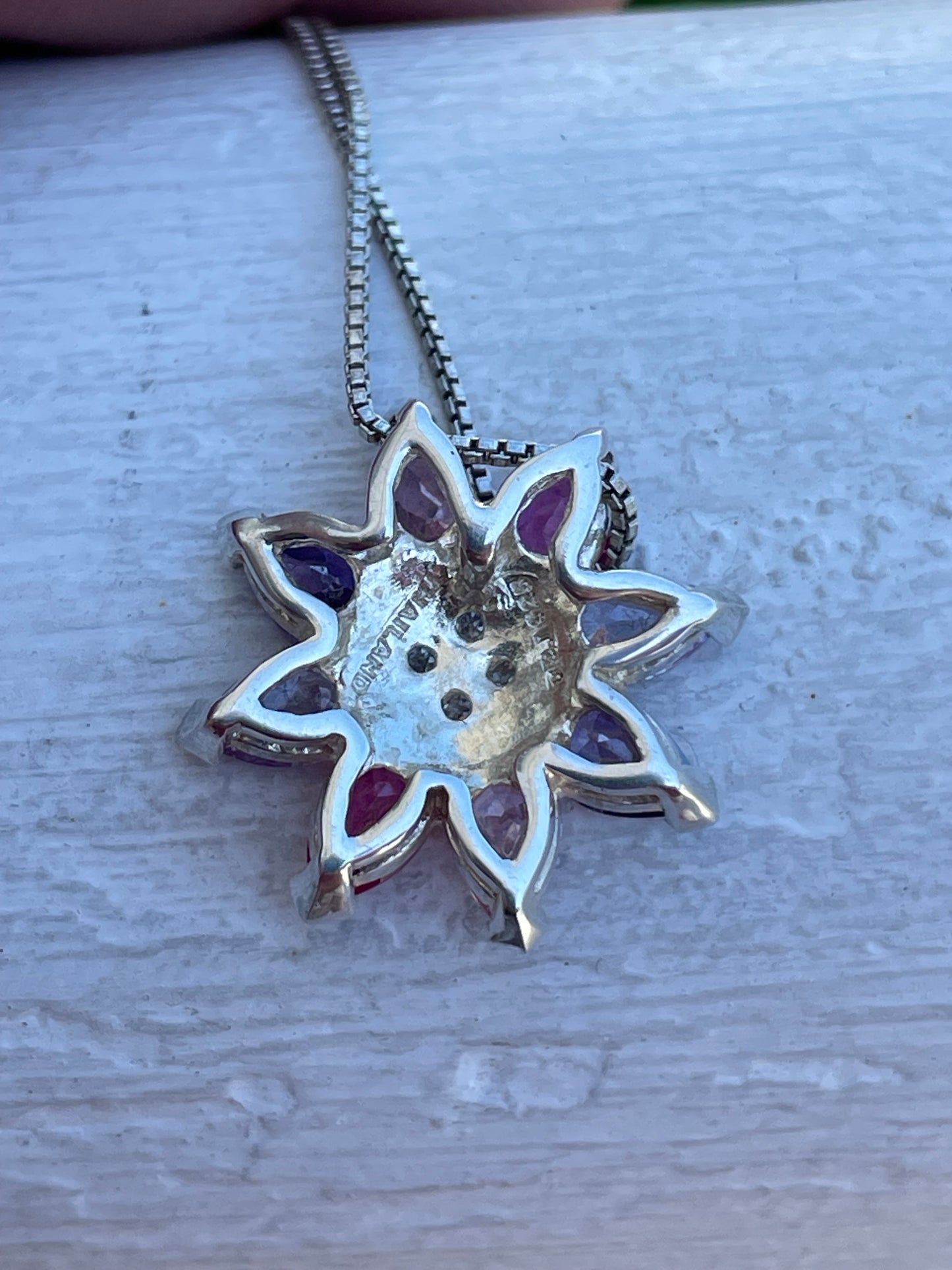 925 Sterling Silver Multi-Color Flower Petal Necklace 18”