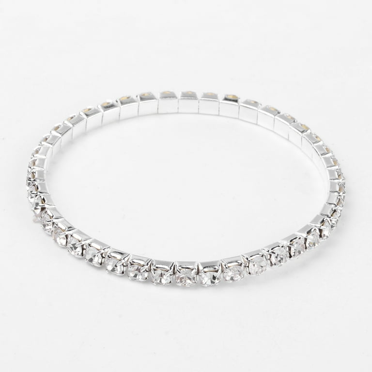 925 Sterling Silver Stretch Clear Zirconia Tennis Bracelet ~ No Lock