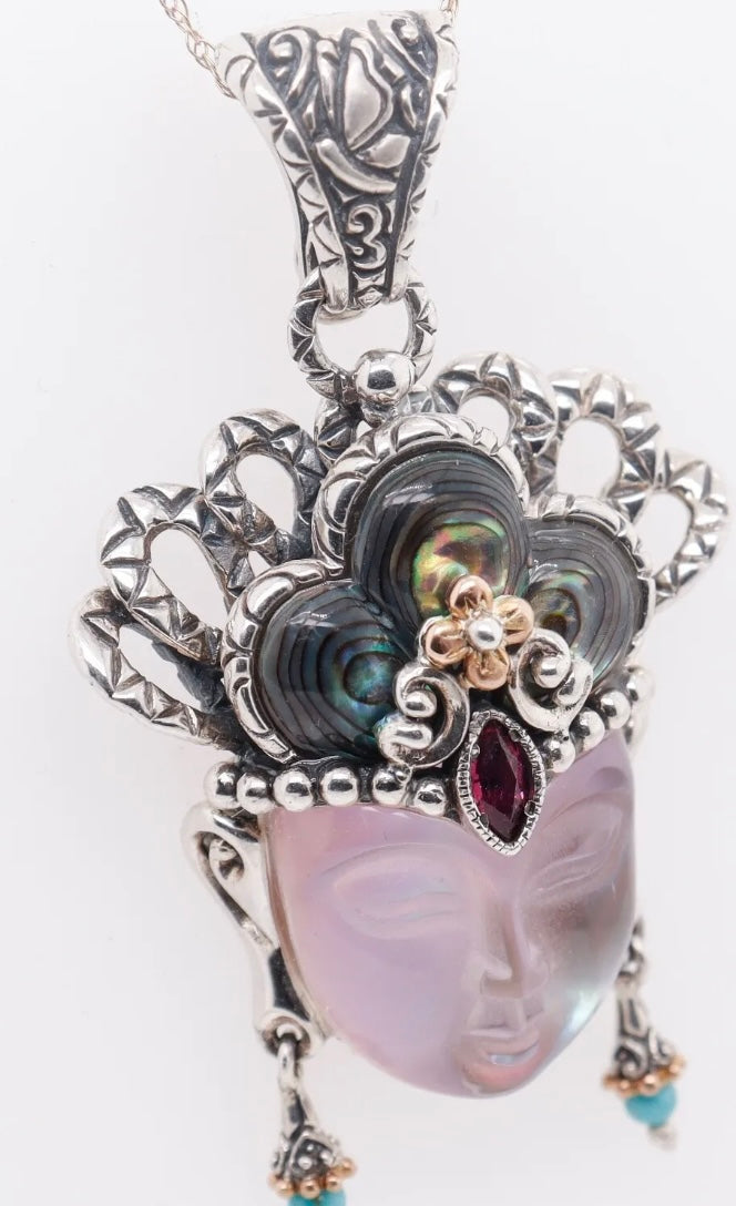 Designer Barbara Bixby 925 Sterling Silver & 18k Gold Guan Yin Enhancer Pendant