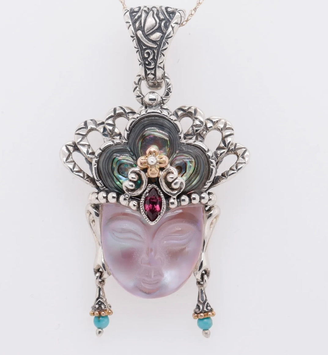 Designer Barbara Bixby 925 Sterling Silver & 18k Gold Guan Yin Enhancer Pendant