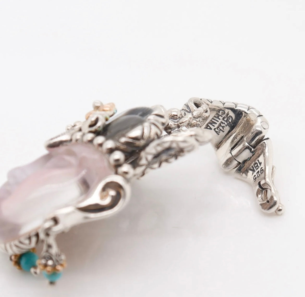 Designer Barbara Bixby 925 Sterling Silver & 18k Gold Guan Yin Enhancer Pendant