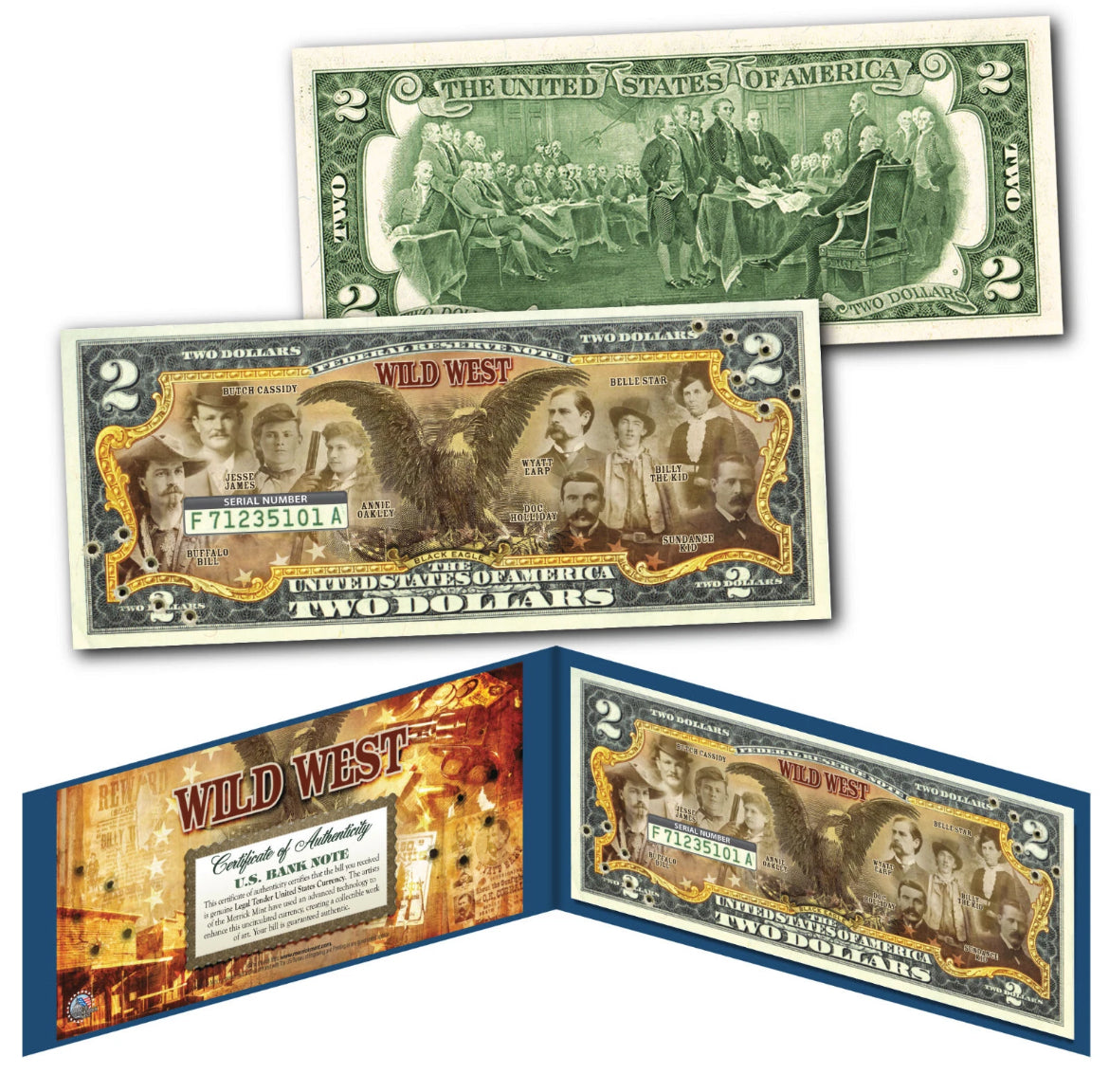 WILD WEST Iconic Figures American Frontier Outlaws BLACK EAGLE Genuine $2 Bill