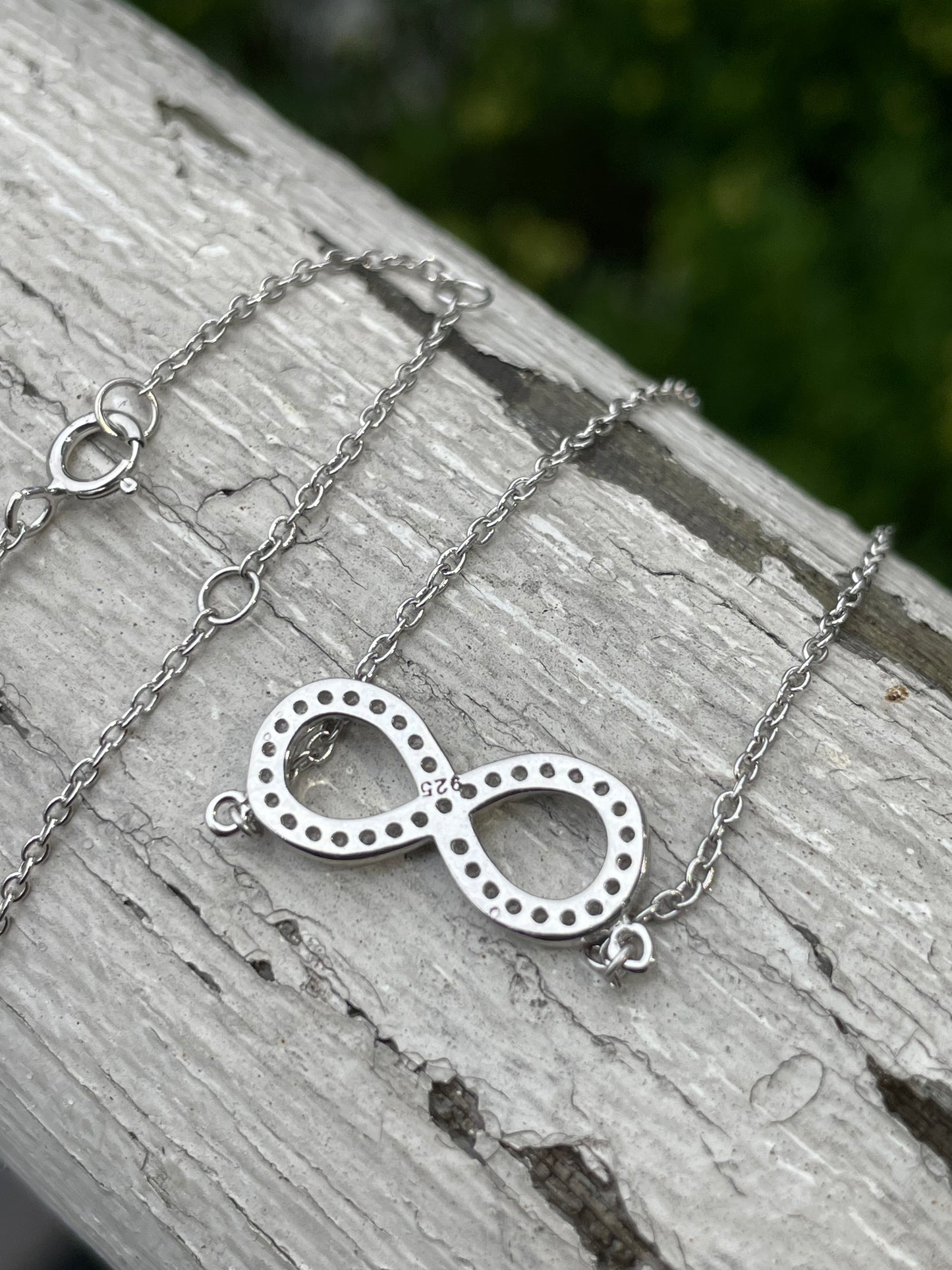 925 Sterling Silver Clear Zirconia Infinity Necklace