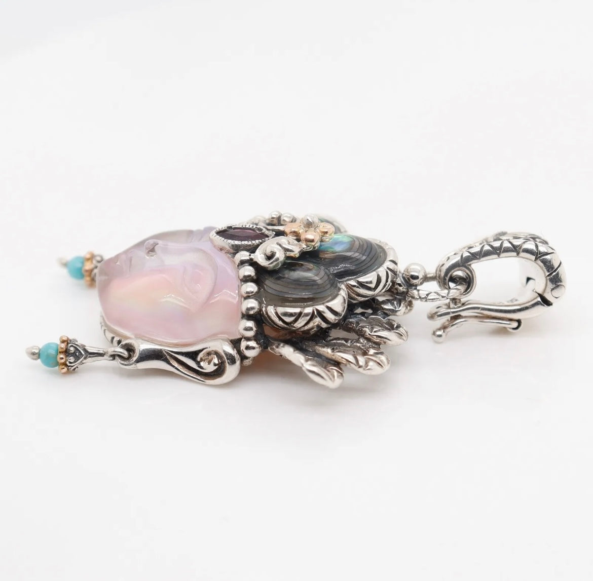 Designer Barbara Bixby 925 Sterling Silver & 18k Gold Guan Yin Enhancer Pendant